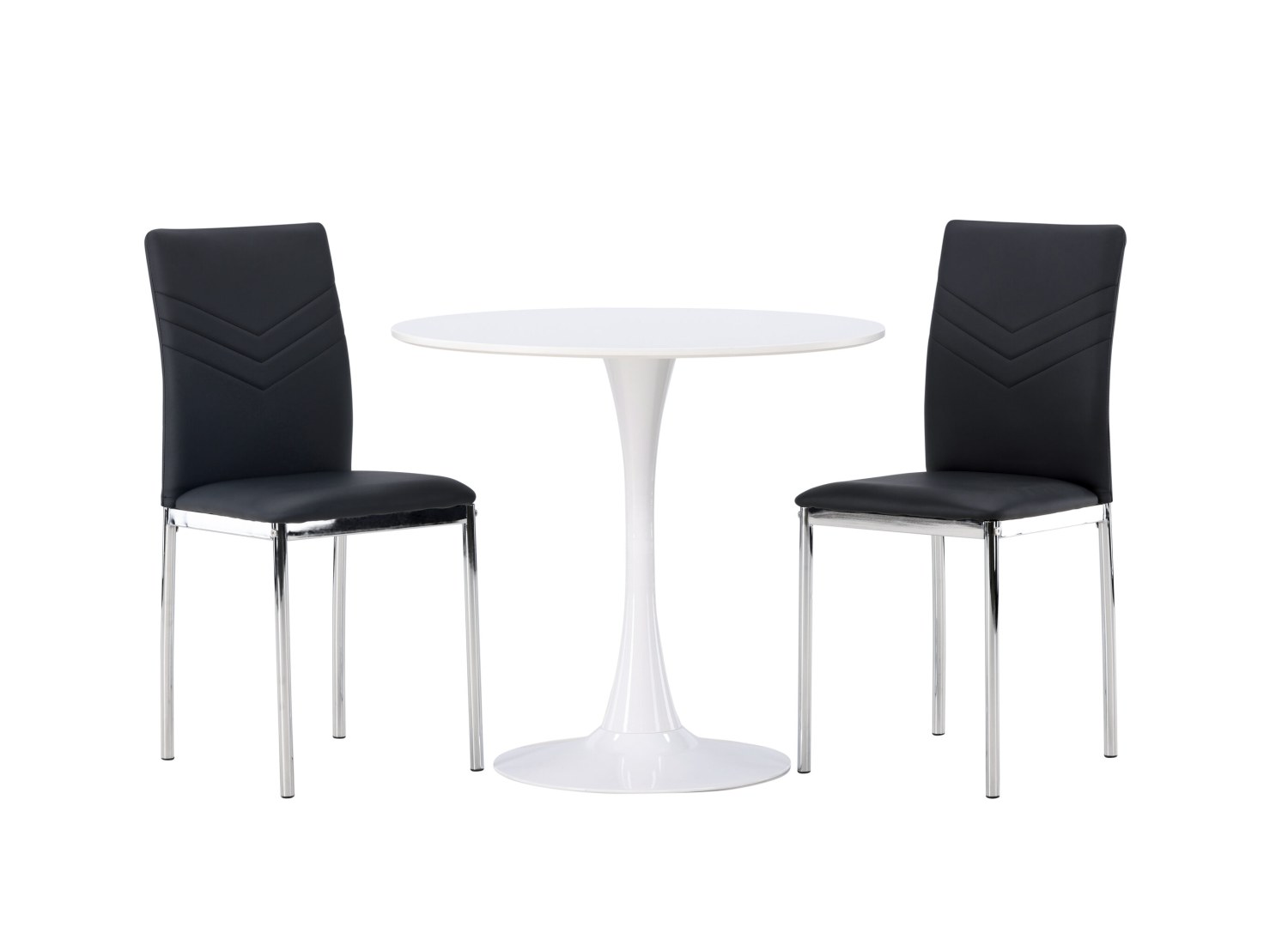 Vue produit de l’ensemble table ronde Hamden avec 2 chaises Lily