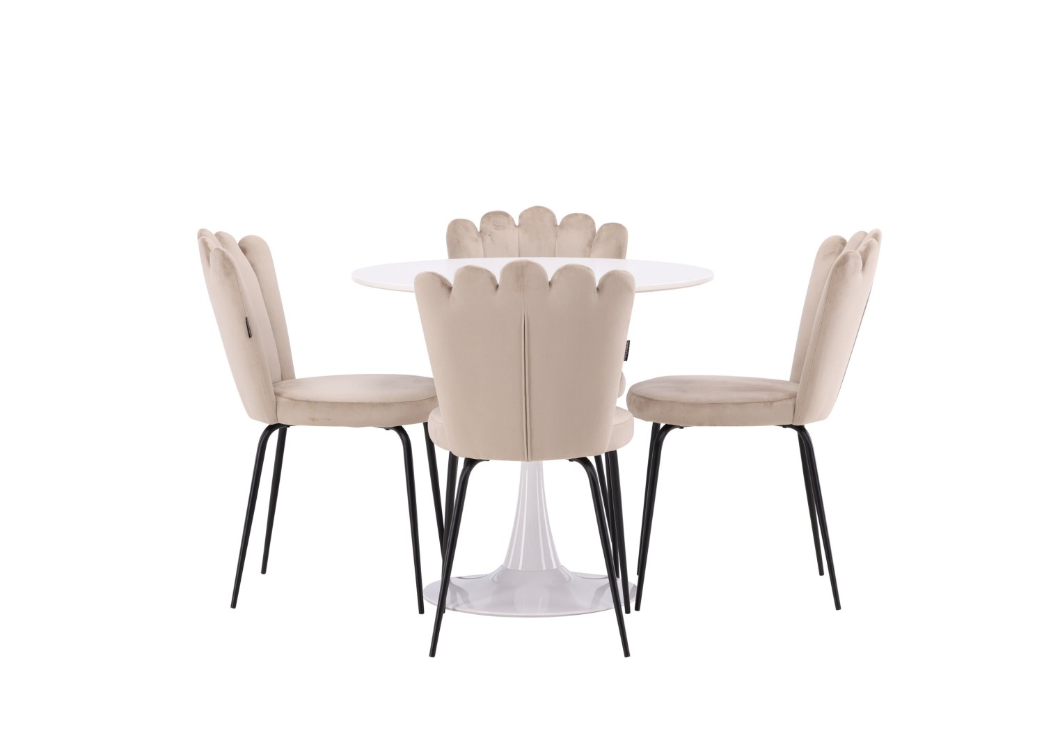 Vue produit de l’ensemble table ronde Hamden avec 4 chaises Limhamn