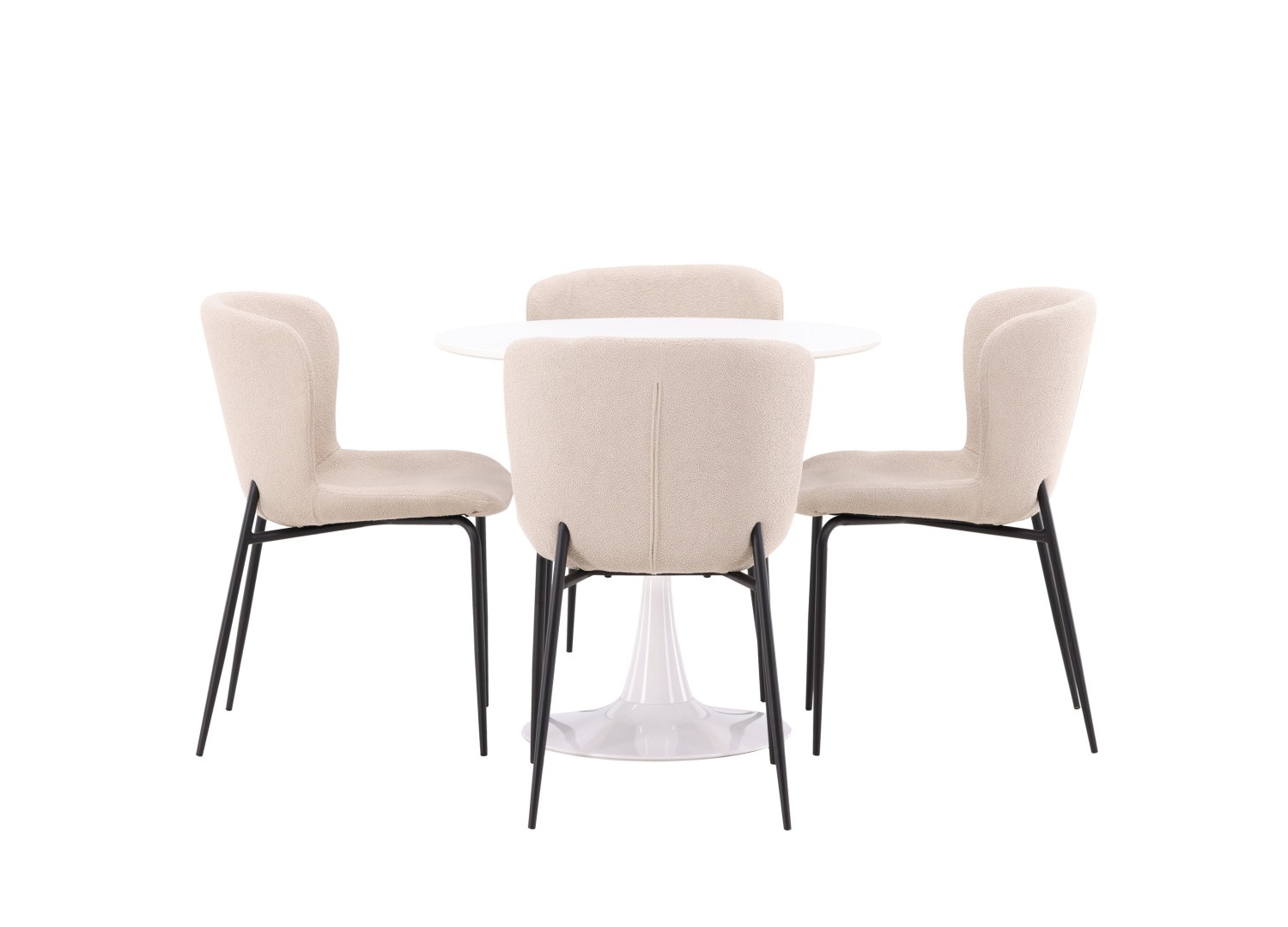 Vue produit de l’ensemble table ronde Hamden avec 4 chaises Modesto