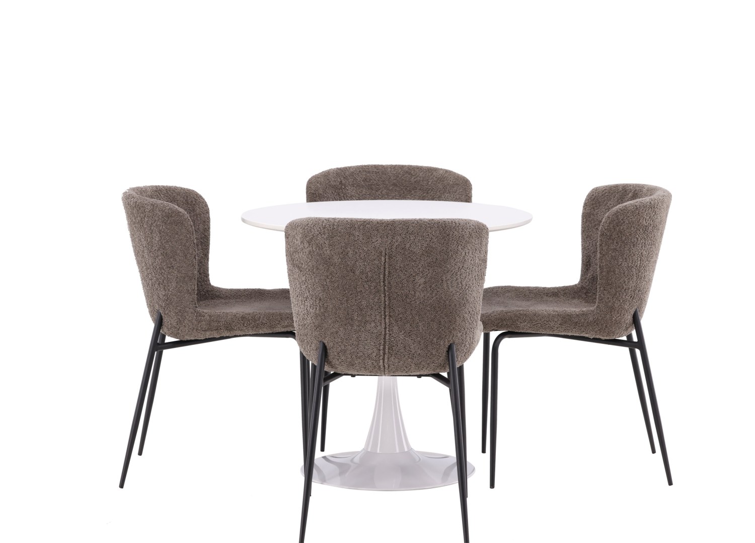 Vue produit de l’ensemble table ronde Hamden avec 4 chaises Modesto