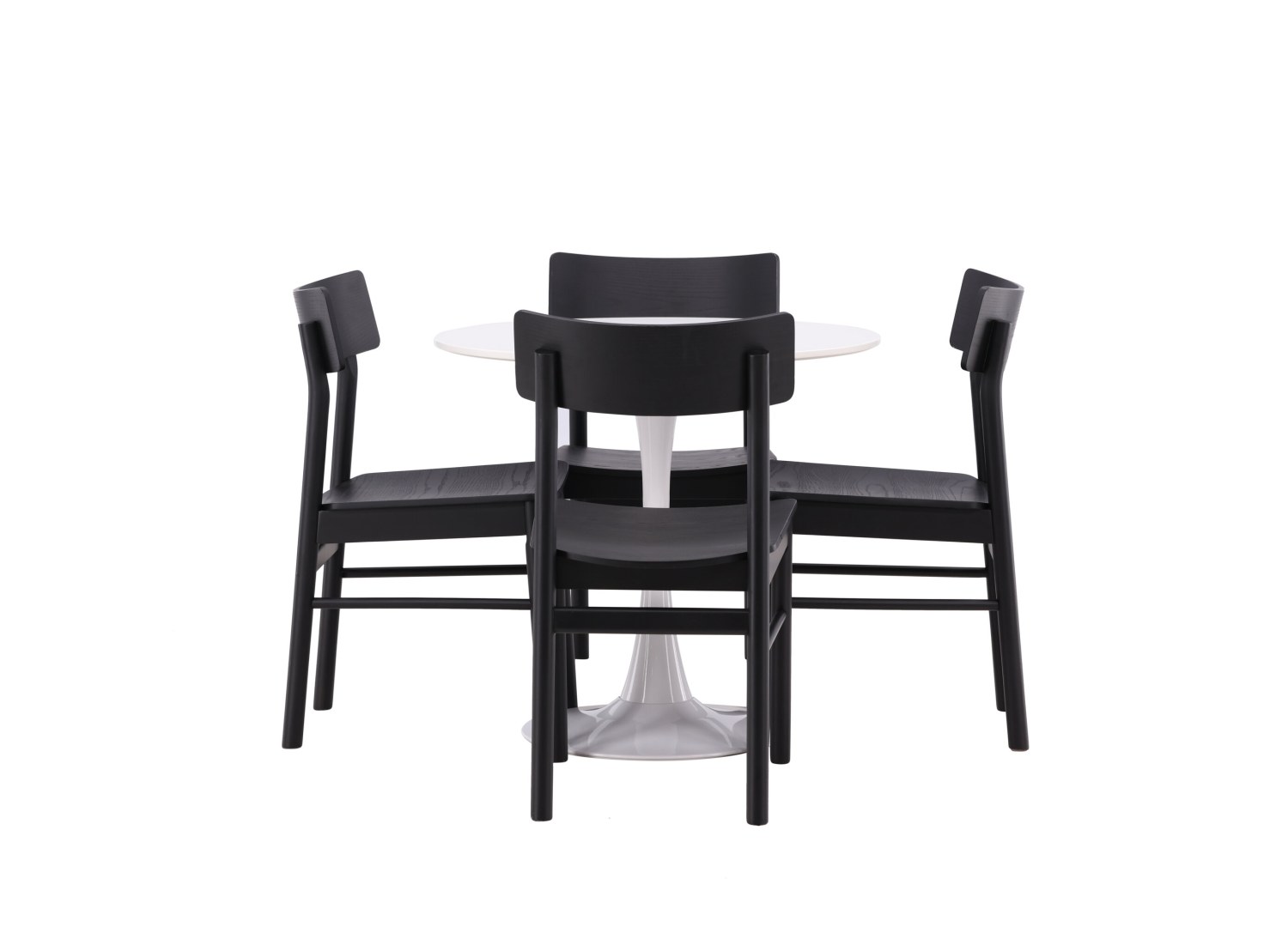 Vue produit de l’ensemble table ronde Hamden avec 4 chaises Montros