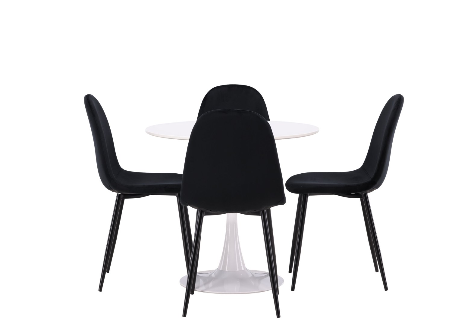 Vue produit de l’ensemble table ronde Hamden avec 4 chaises Polar