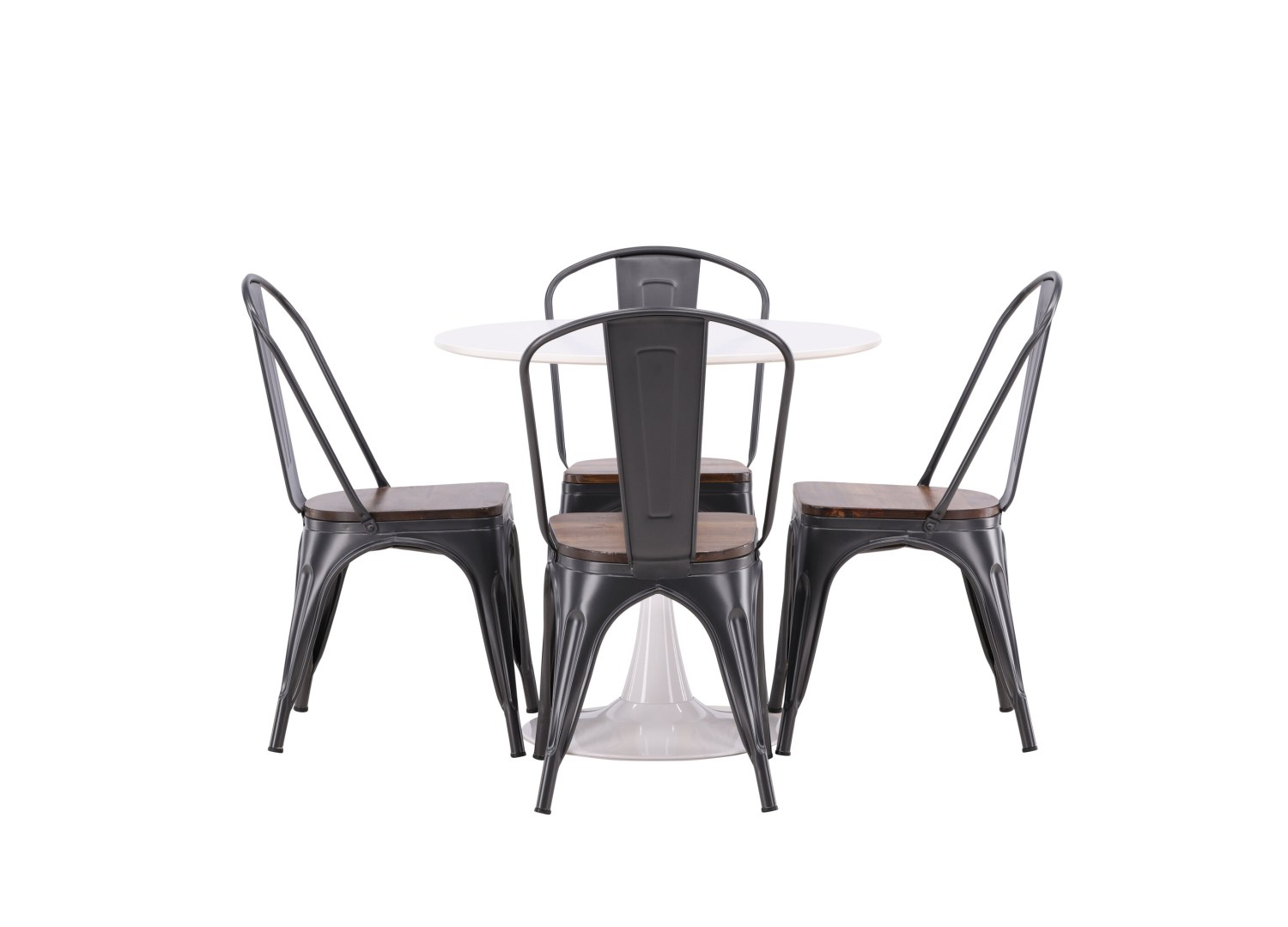 Vue produit de l’ensemble table ronde Hamden avec 4 chaises Tempe