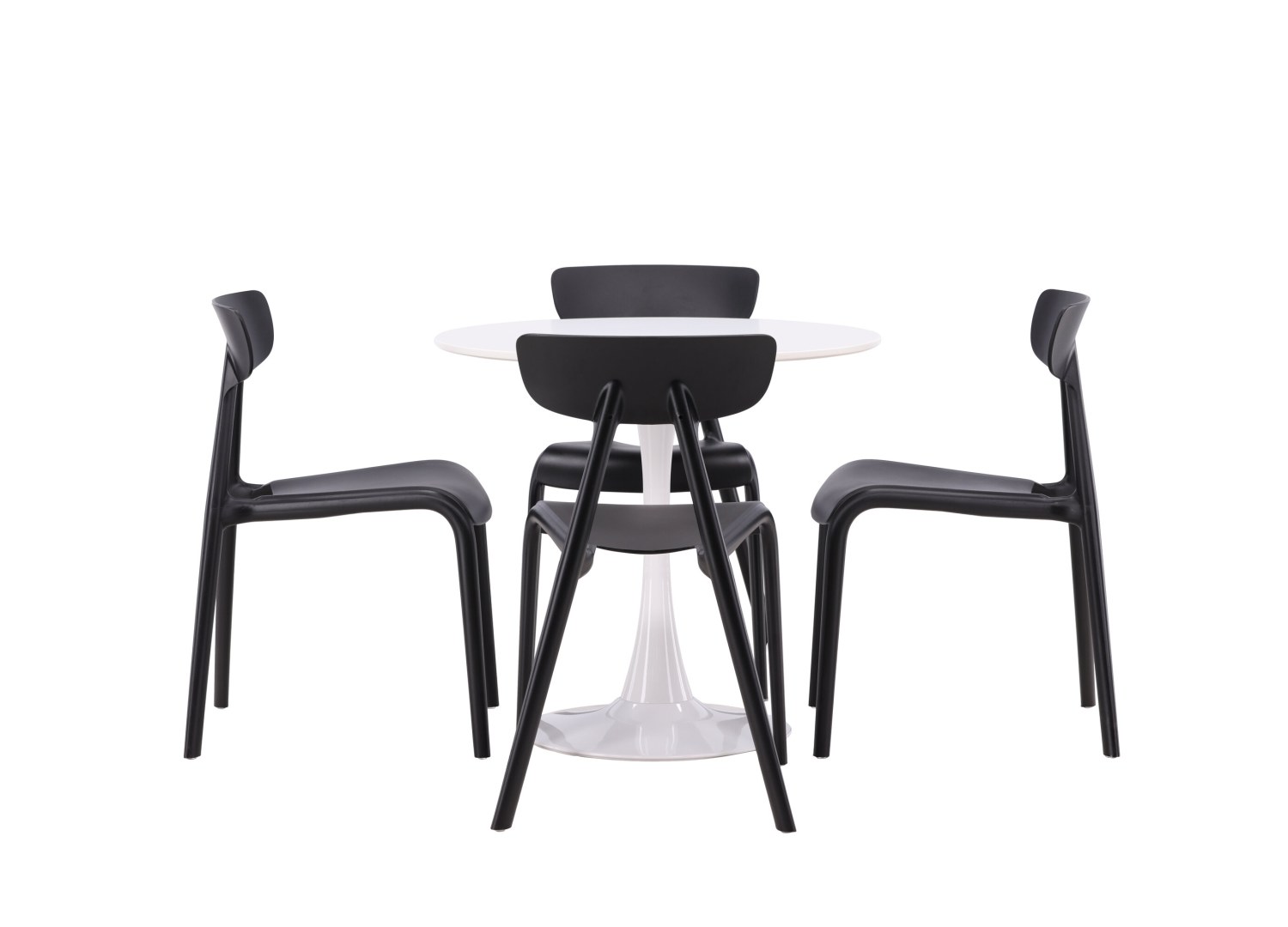 Vue produit de l’ensemble table ronde Hamden avec 4 chaises Ursholmen