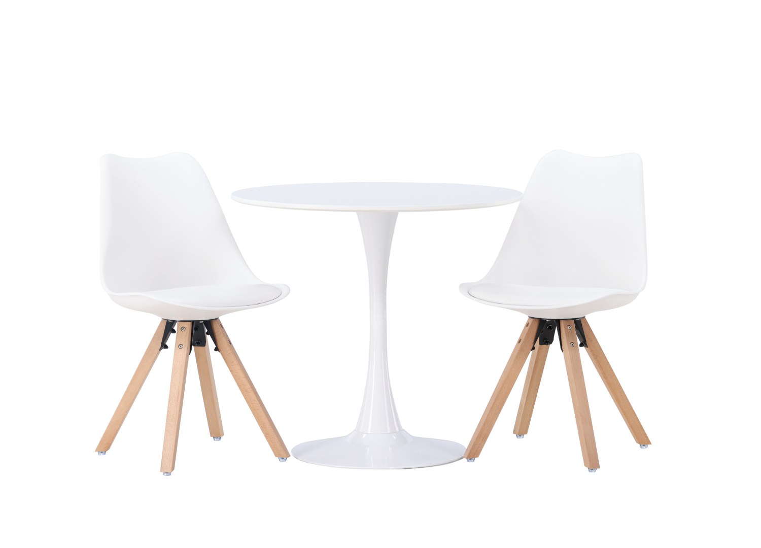 Vue produit de l’ensemble table ronde Hamden avec 2 chaises Zeno
