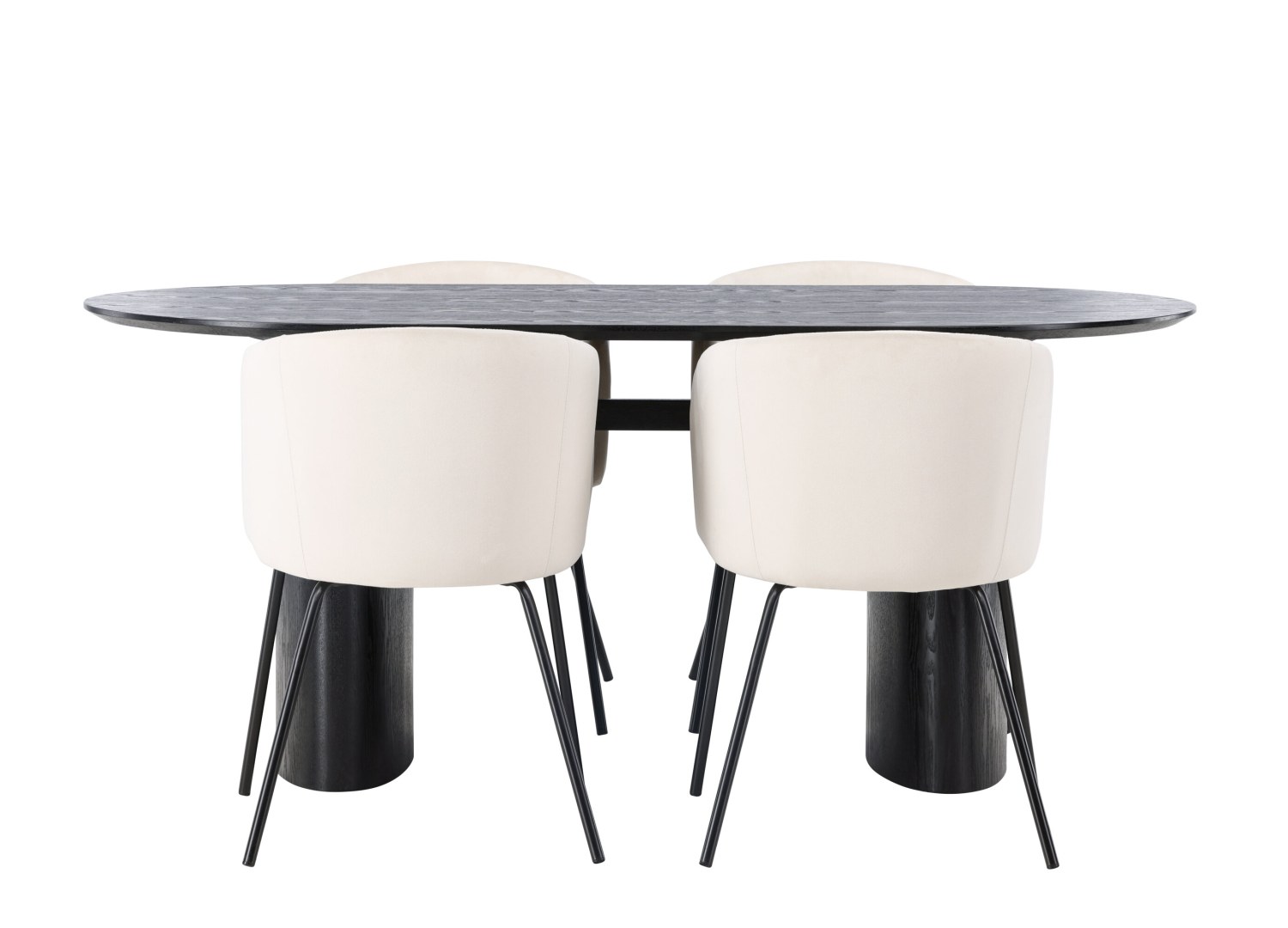 Vue produit de l’ensemble table ovale Isolde avec 4 chaises Berit