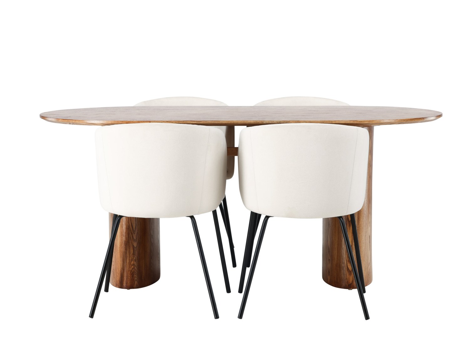 Vue produit de l’ensemble table ovale Isolde avec 4 chaises Berit