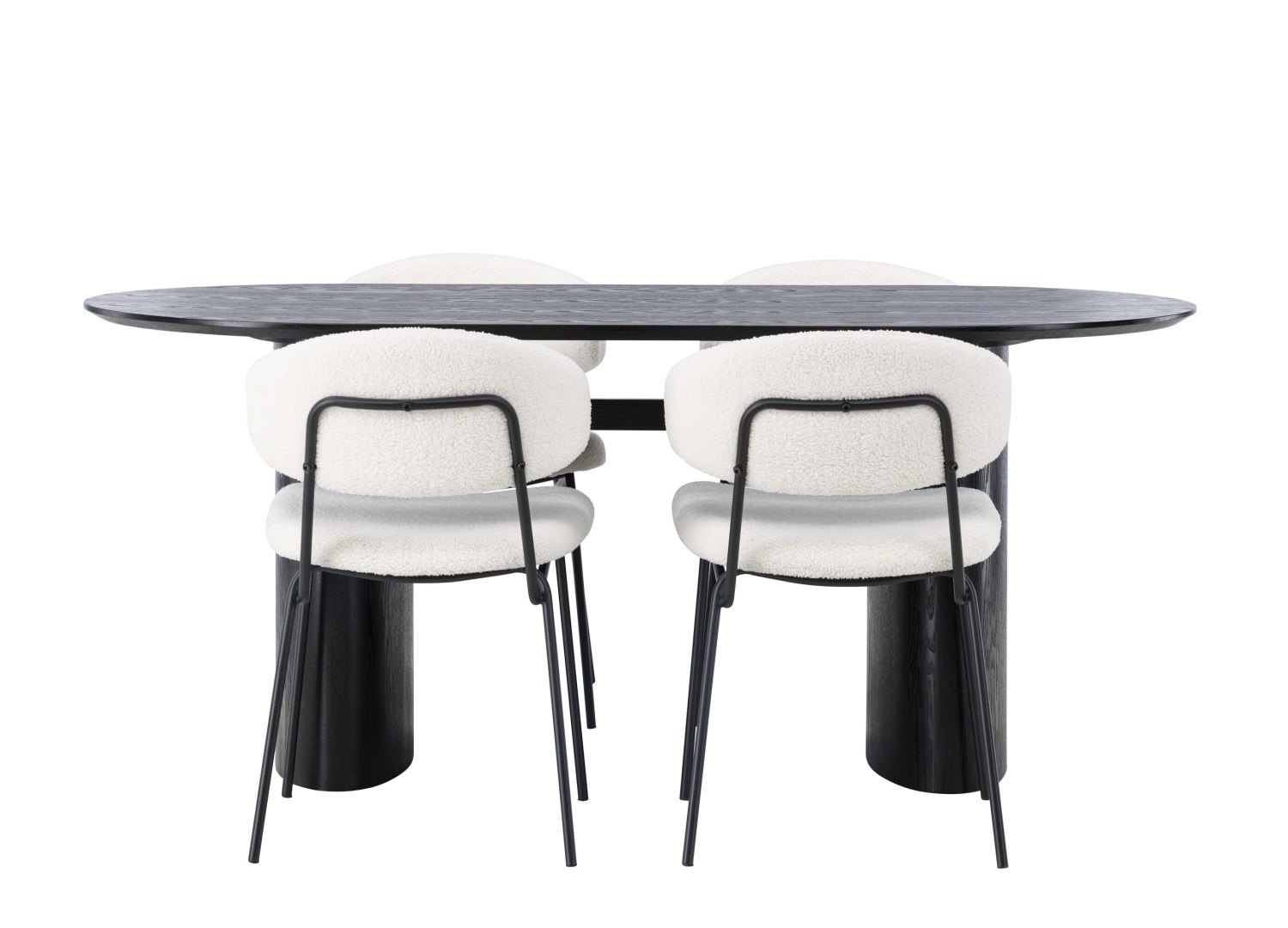 Vue produit de l’ensemble table ovale Isolde avec 4 chaises Chico