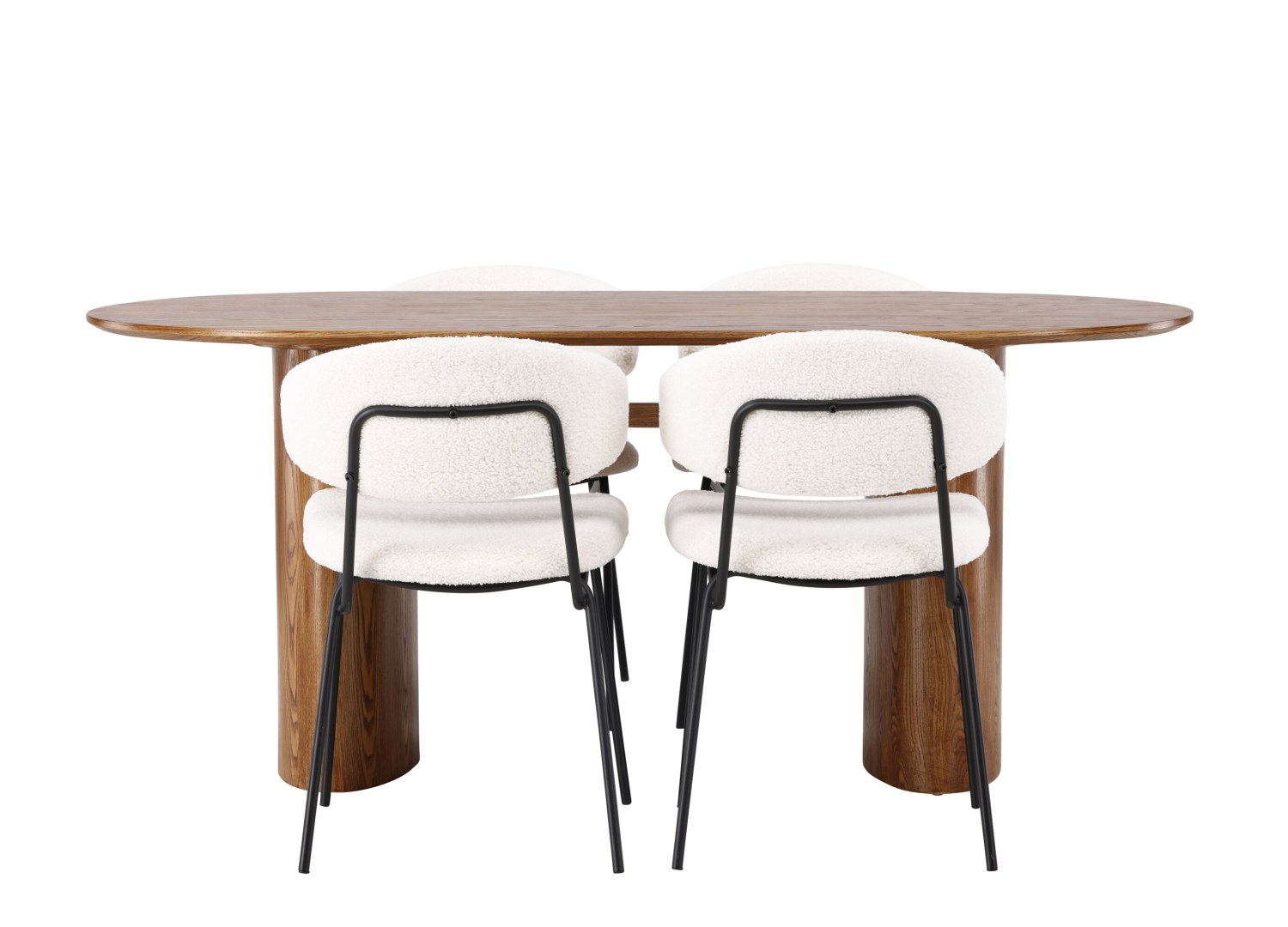 Vue produit de l’ensemble table ovale Isolde avec 4 chaises Chico