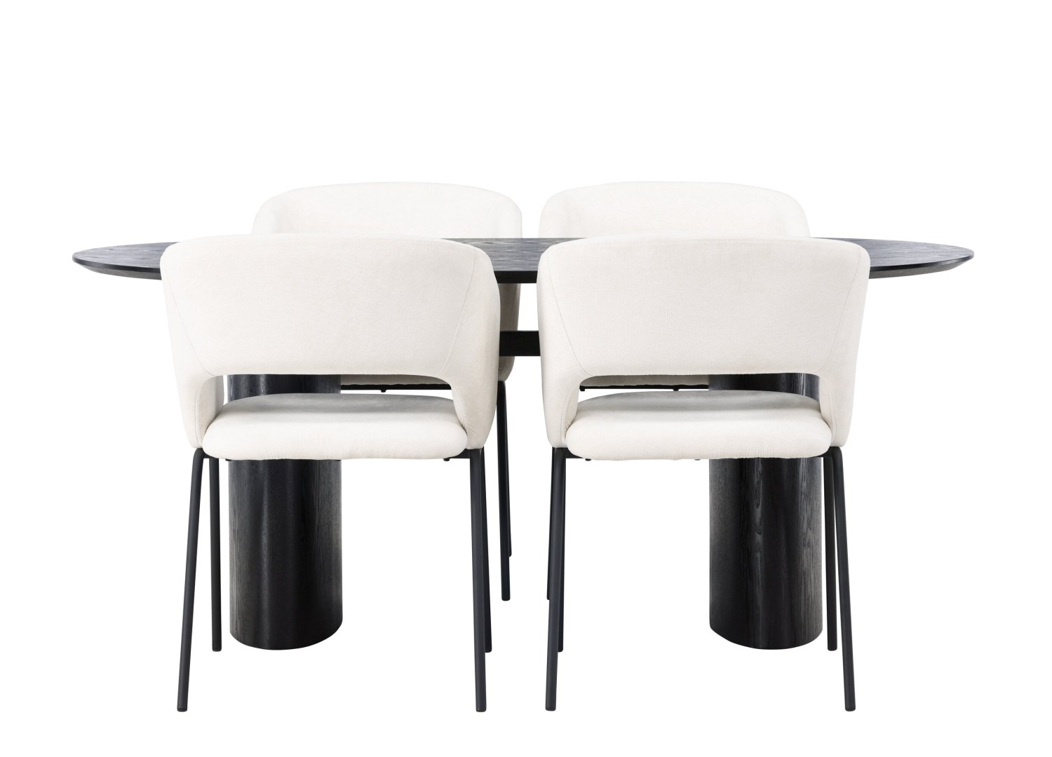 Vue produit de l’ensemble table ovale Isolde avec 4 chaises Day