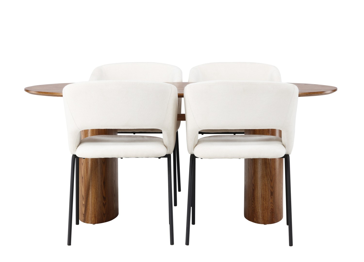 Vue produit de l’ensemble table ovale Isolde avec 4 chaises Day