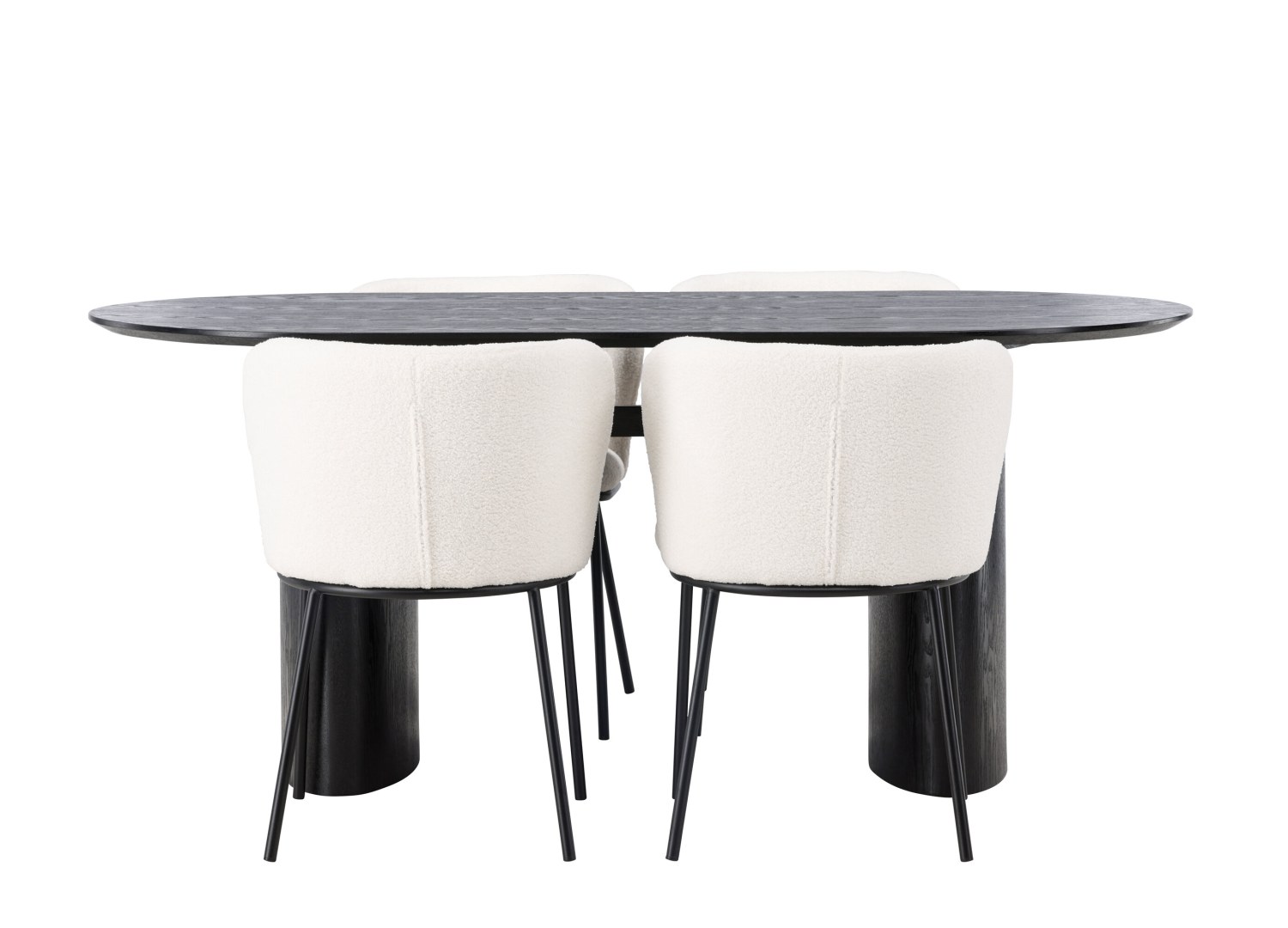 Vue produit de l’ensemble table ovale Isolde avec 4 chaises Edina