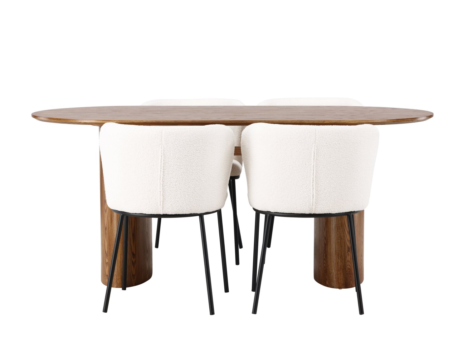 Vue produit de l’ensemble table ovale Isolde avec 4 chaises Edina