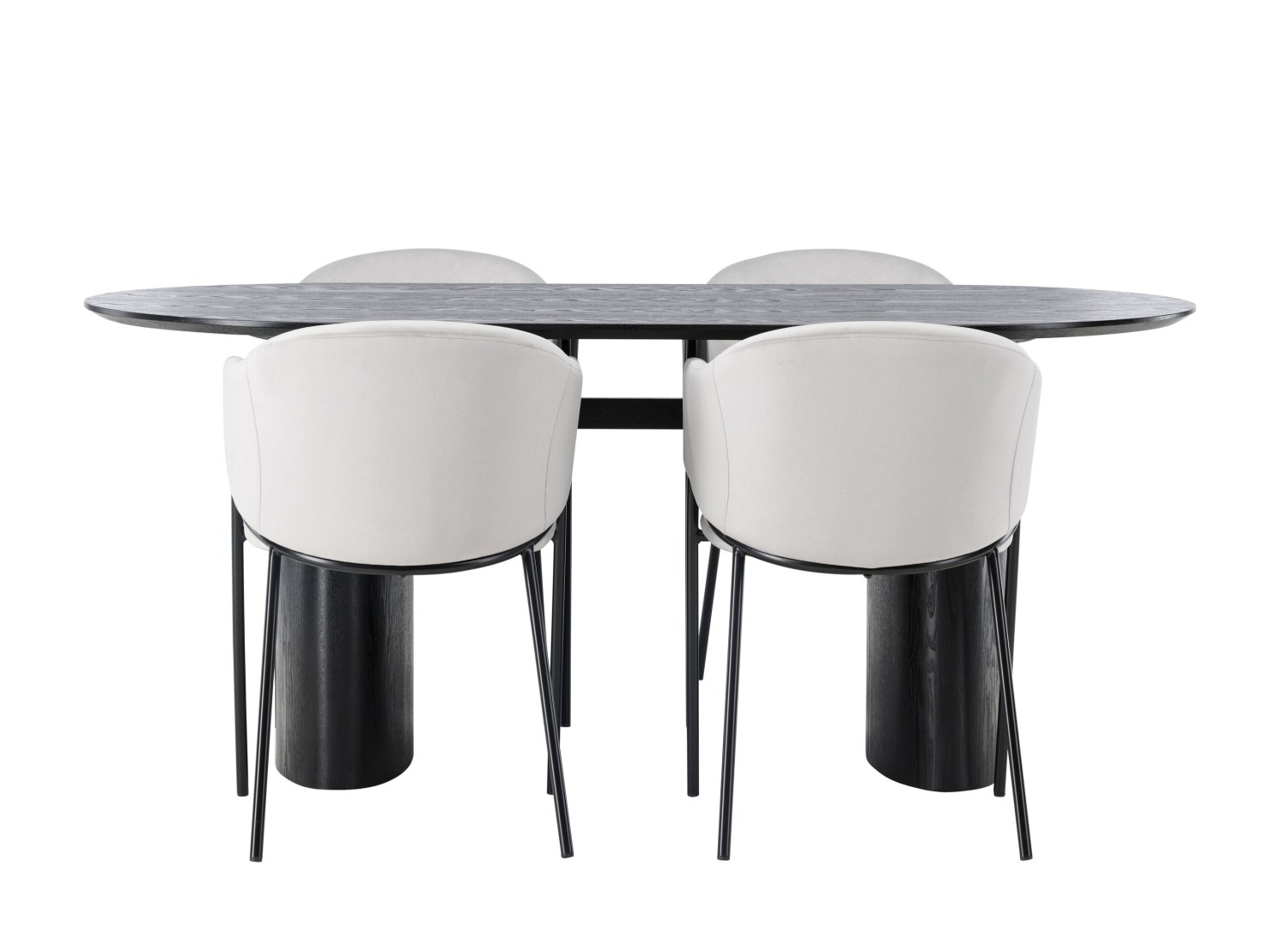 Vue produit de l’ensemble table ovale Isolde avec 4 chaises Evelina