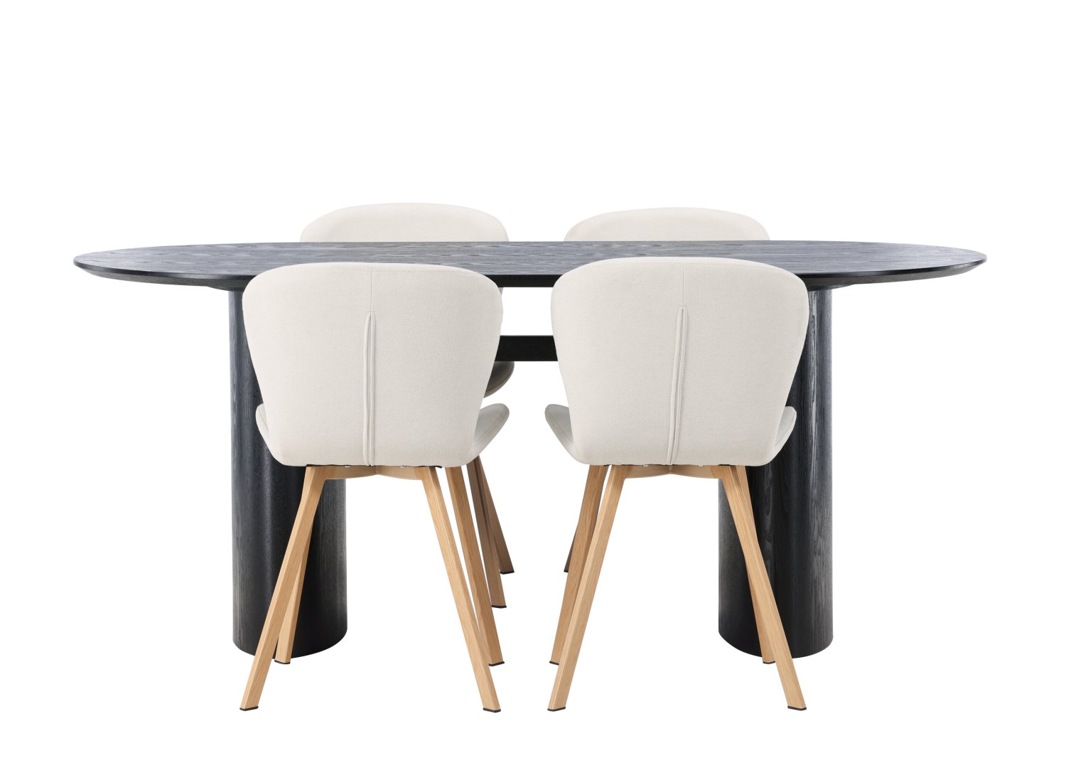 Vue produit de l’ensemble table ovale Isolde avec 4 chaises Lilja