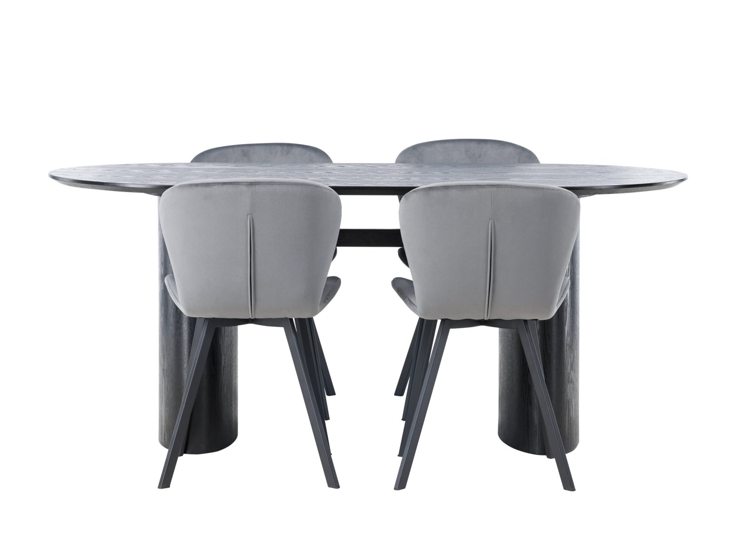 Vue produit de l’ensemble table ovale Isolde avec 4 chaises Lilja