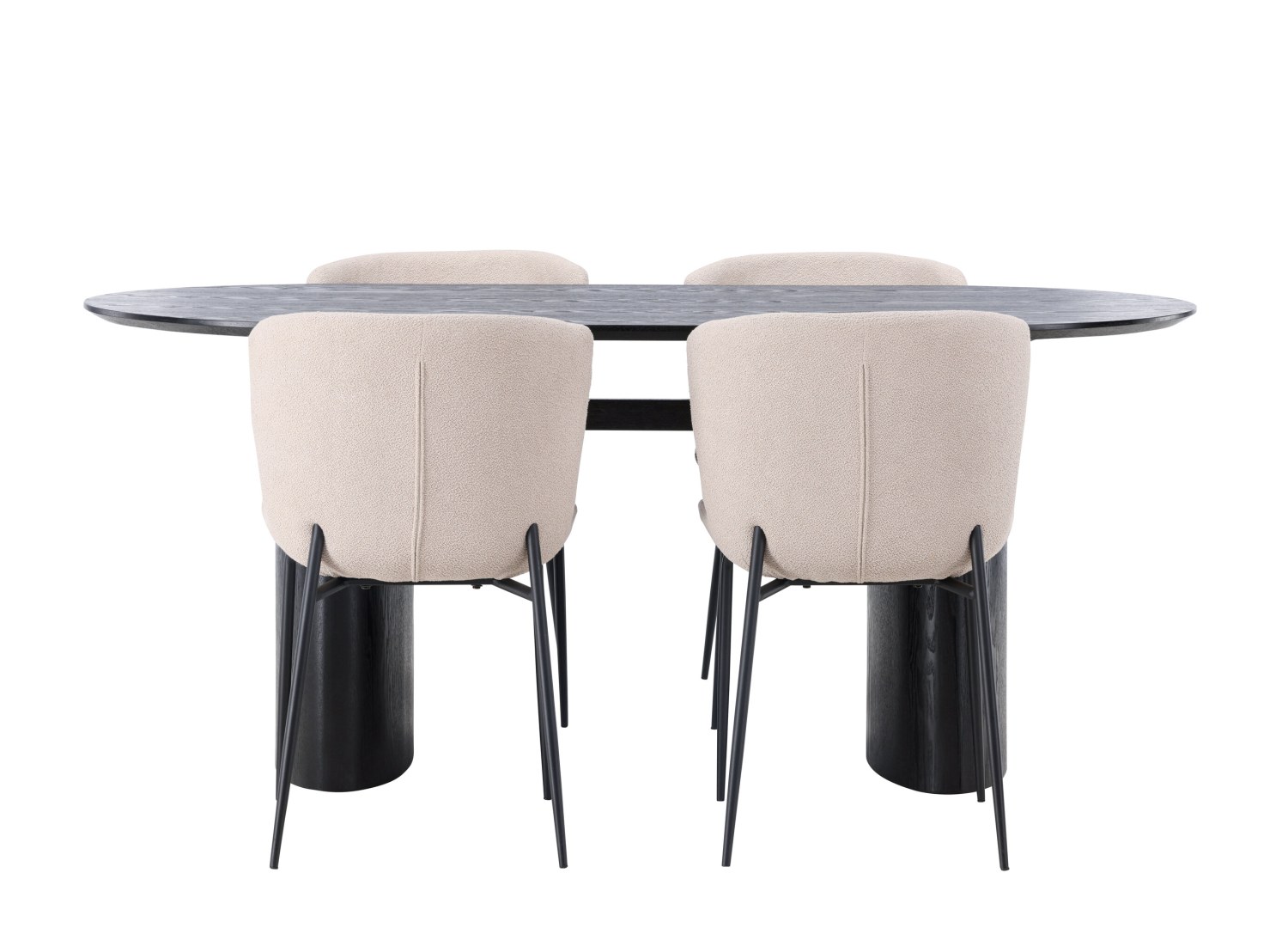 Vue produit de l’ensemble table ovale Isolde avec 4 chaises Modesto