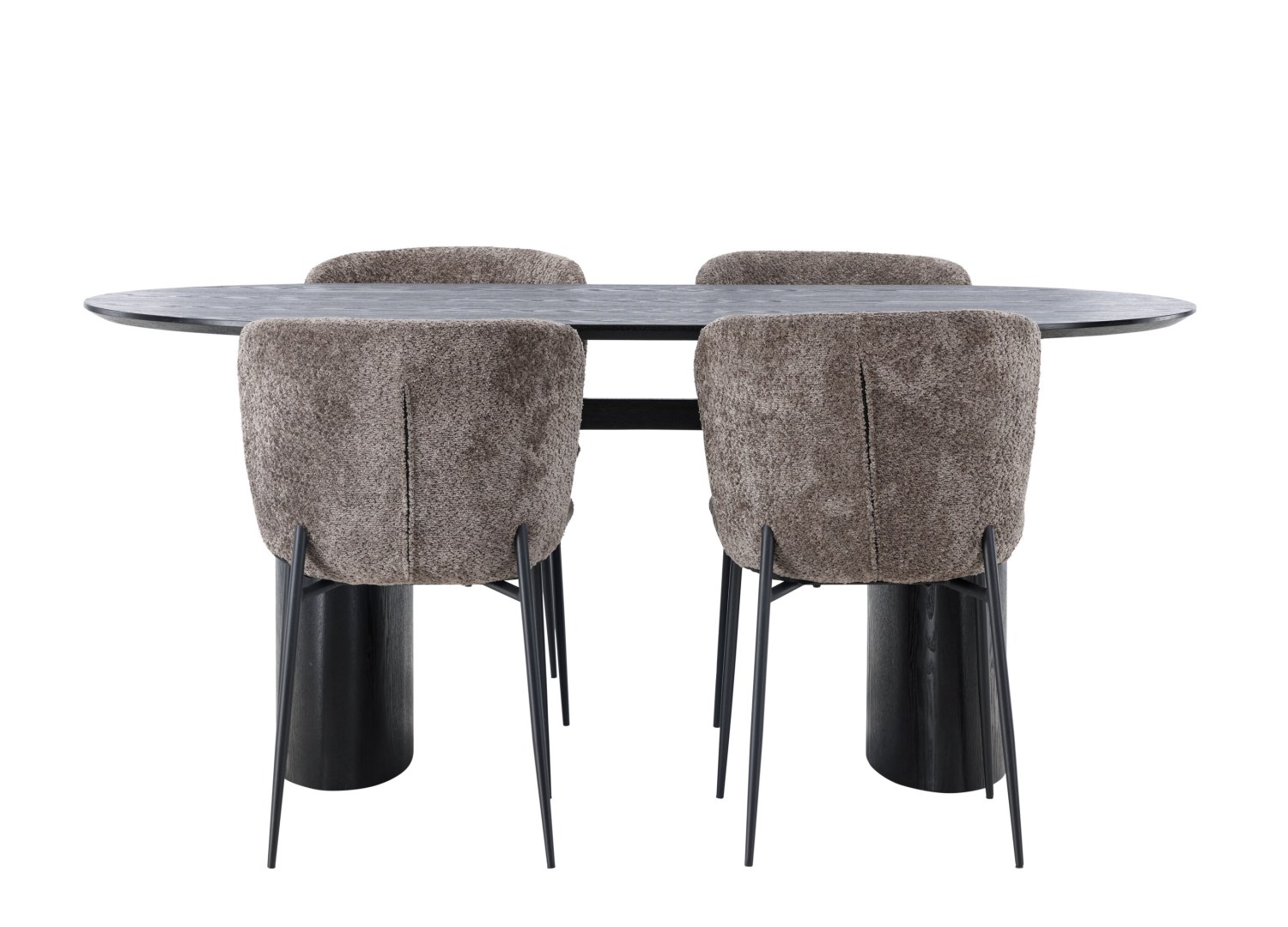 Vue produit de l’ensemble table ovale Isolde avec 4 chaises Modesto