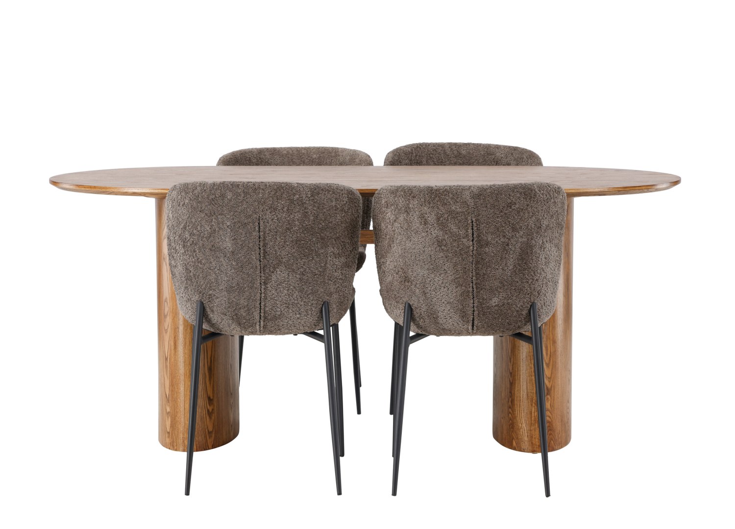 Vue produit de l’ensemble table ovale Isolde avec 4 chaises Modesto