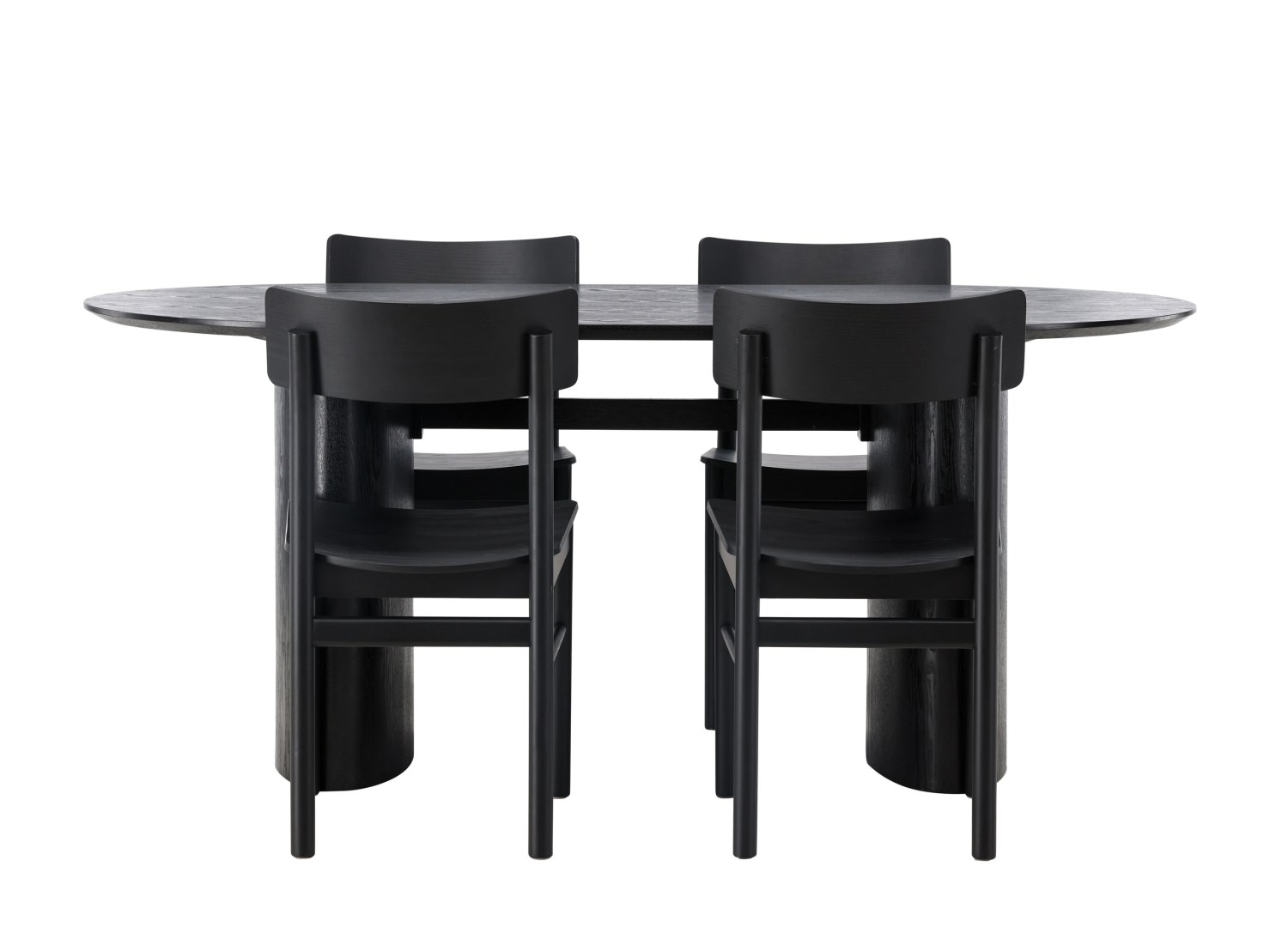 Vue produit de l’ensemble table ovale Isolde avec 4 chaises Montros