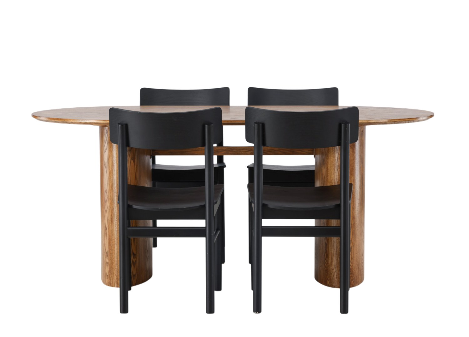 Vue produit de l’ensemble table ovale Isolde avec 4 chaises Montros