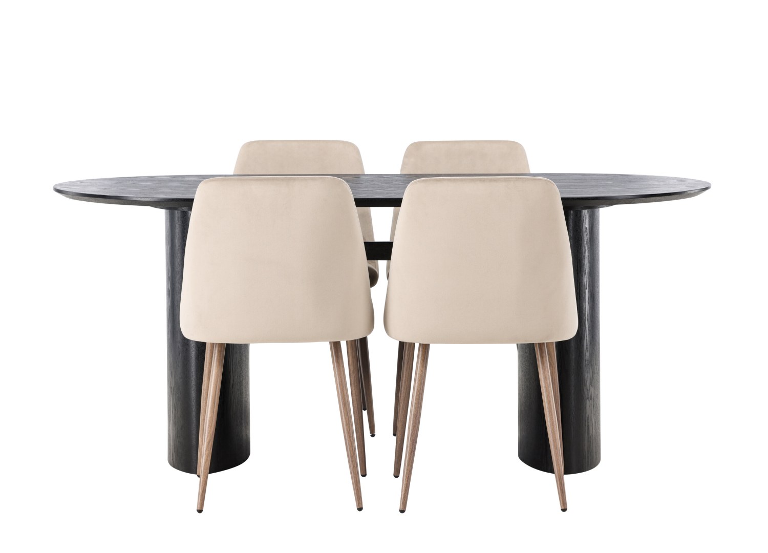 Vue produit de l’ensemble table ovale Isolde avec 4 chaises Night