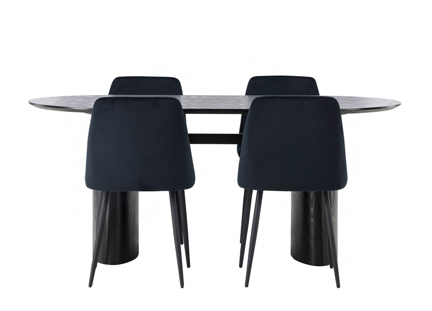 Vue produit de l’ensemble table ovale Isolde avec 4 chaises Night