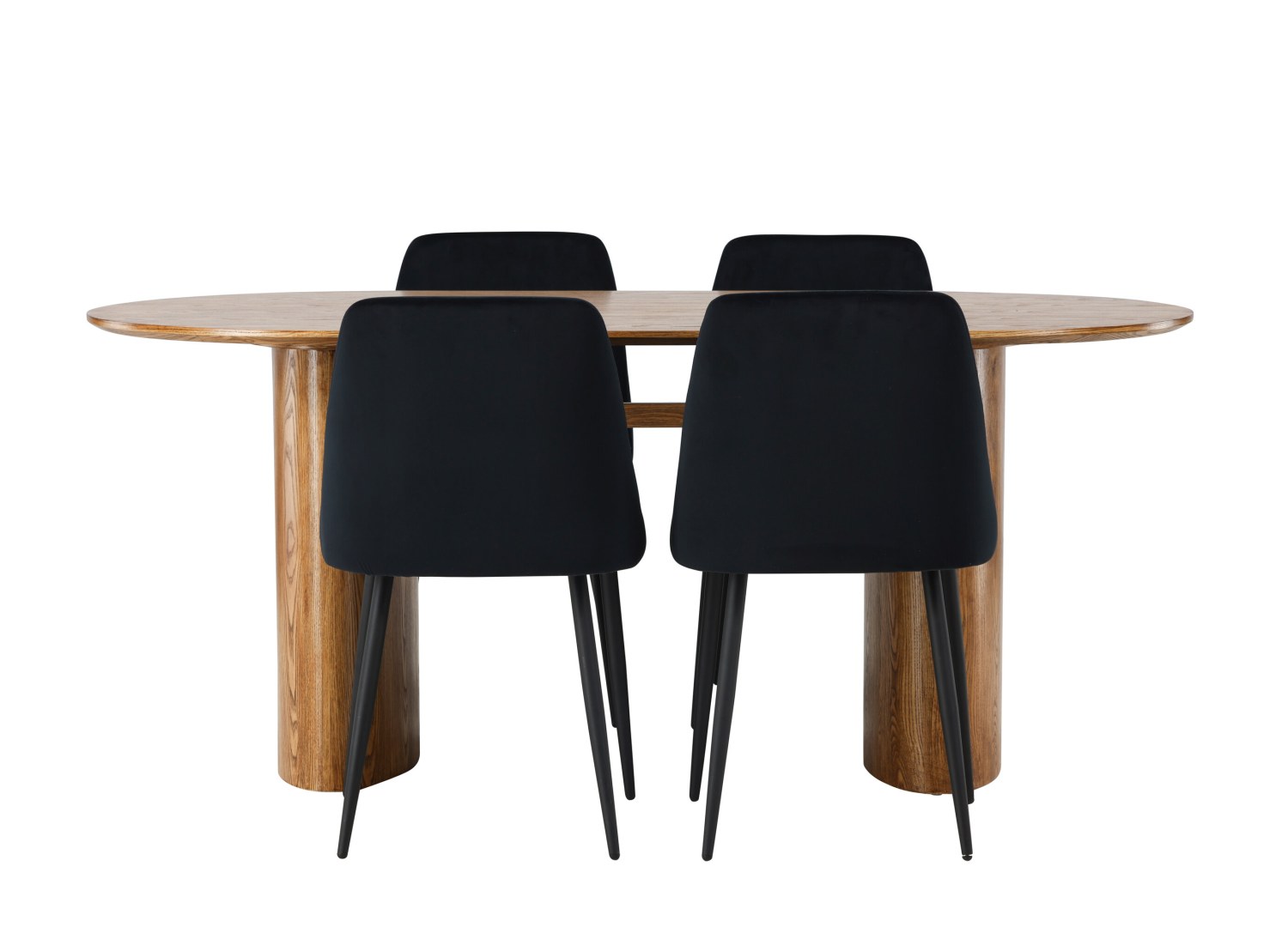 Vue produit de l’ensemble table ovale Isolde avec 4 chaises Night