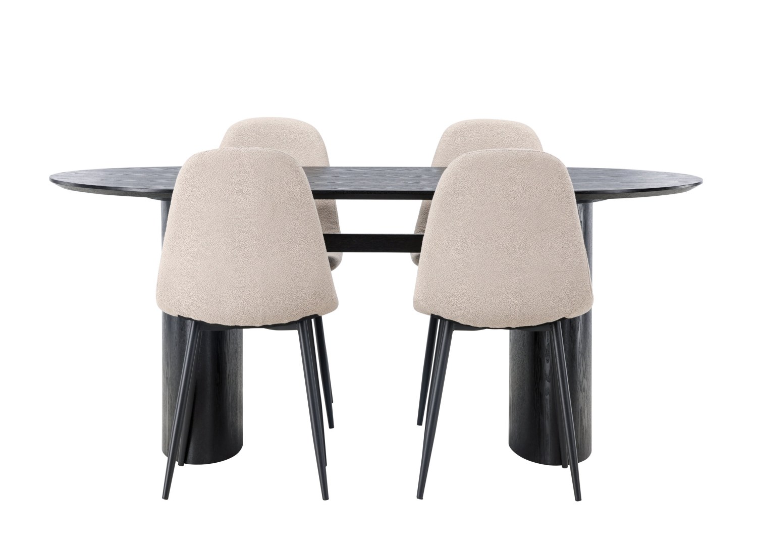 Vue produit de l’ensemble table ovale Isolde avec 4 chaises Polar