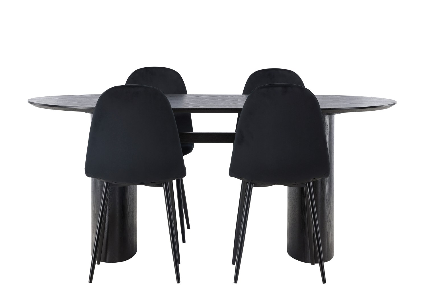 Vue produit de l’ensemble table ovale Isolde avec 4 chaises Polar