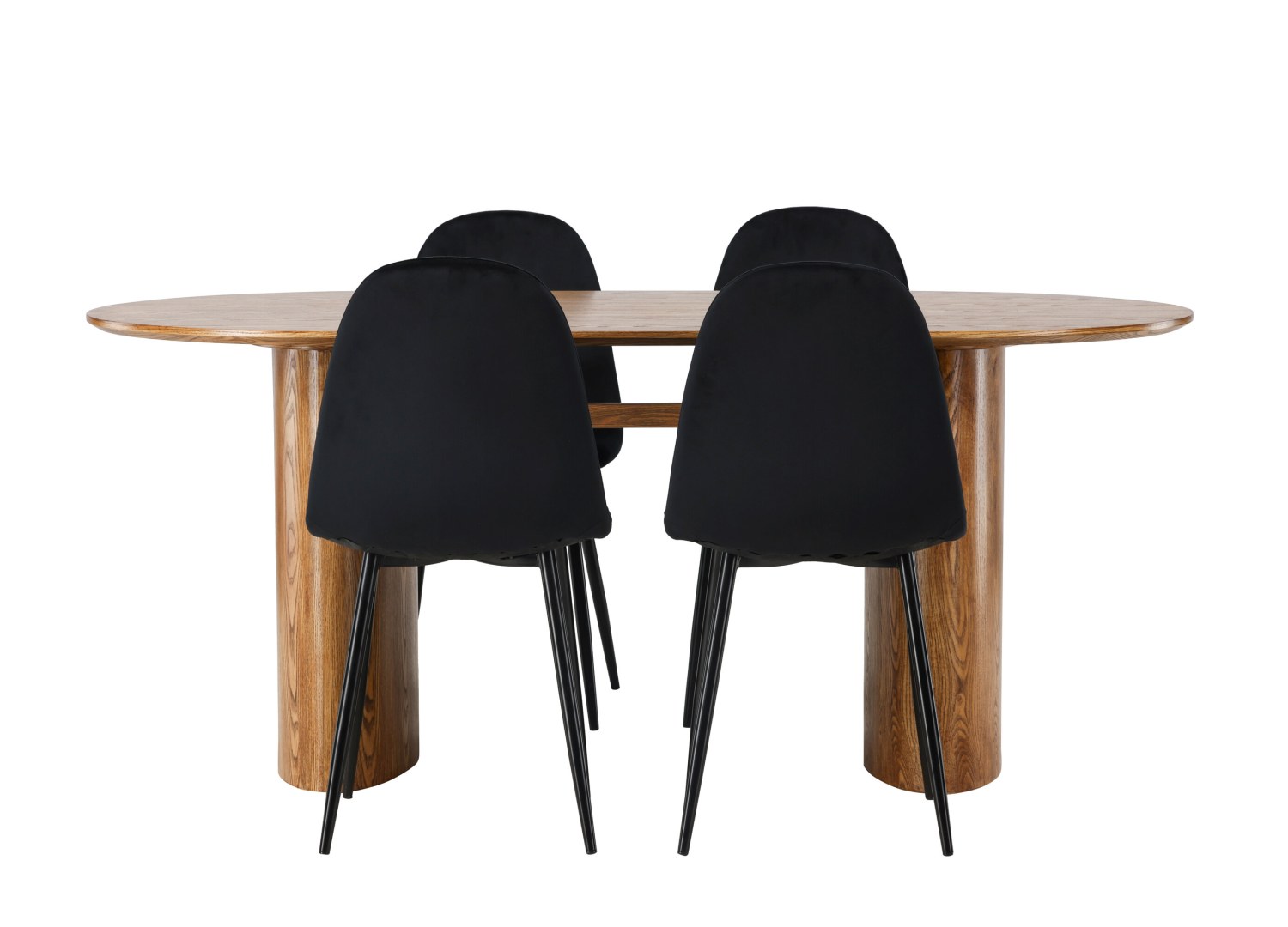 Vue produit de l’ensemble table ovale Isolde avec 4 chaises Polar