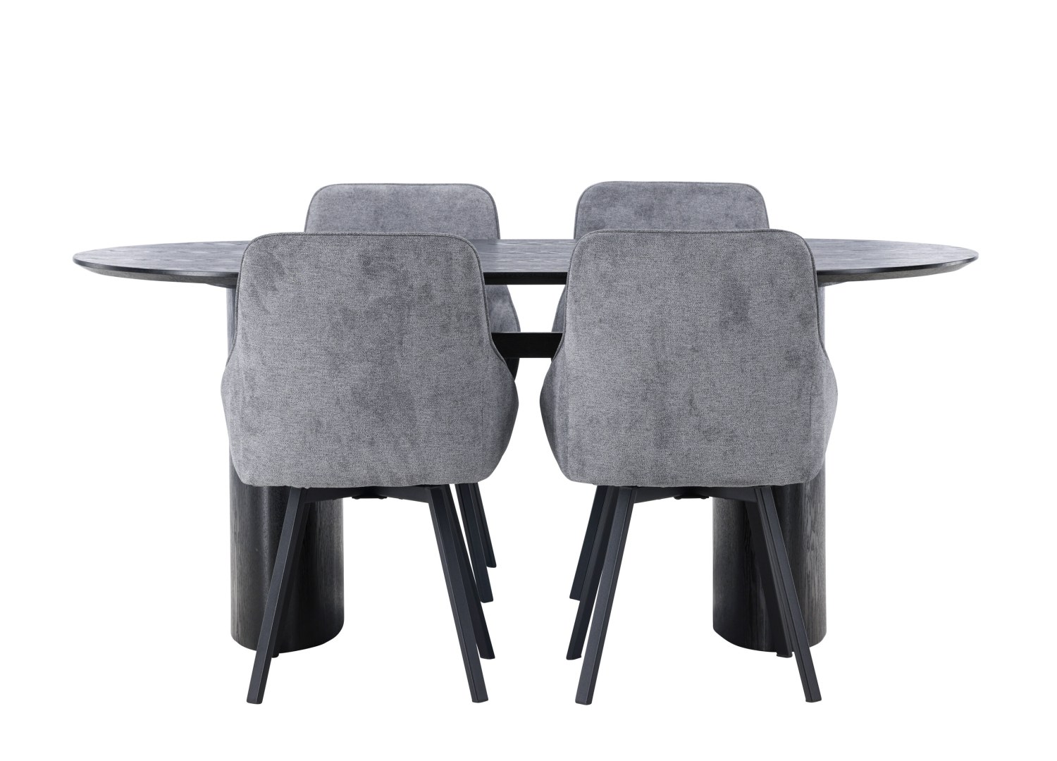 Vue produit de l’ensemble table ovale Isolde avec 4 chaises Rosie