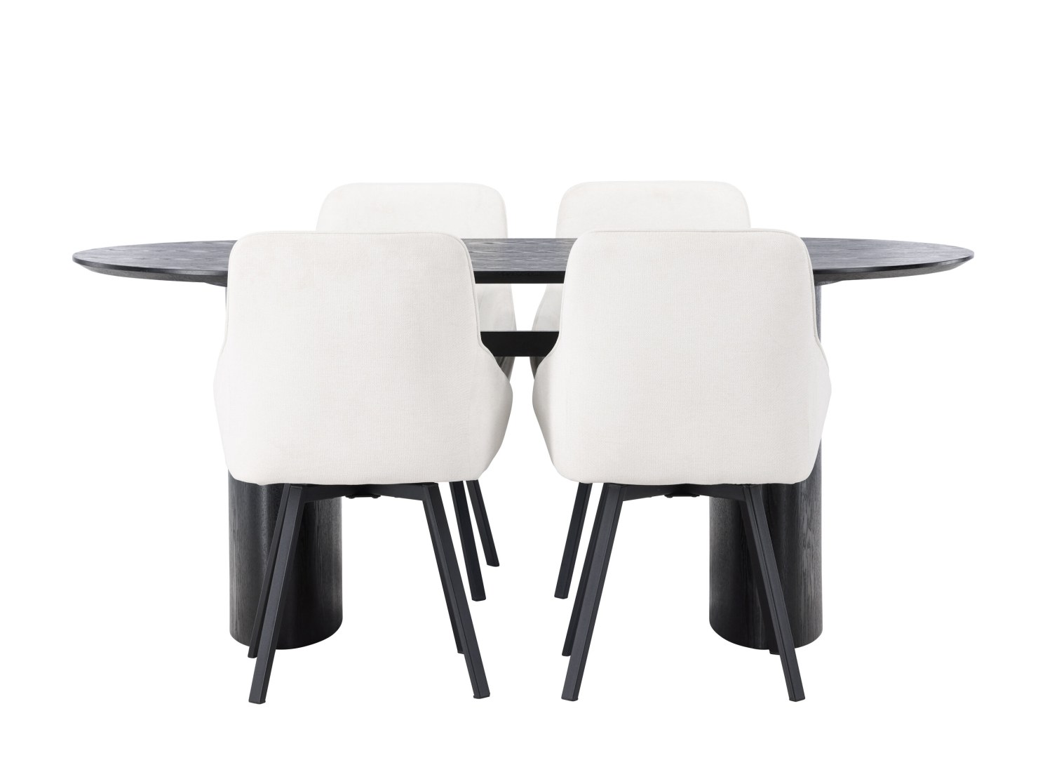 Vue produit de l’ensemble table ovale Isolde avec 4 chaises Rosie