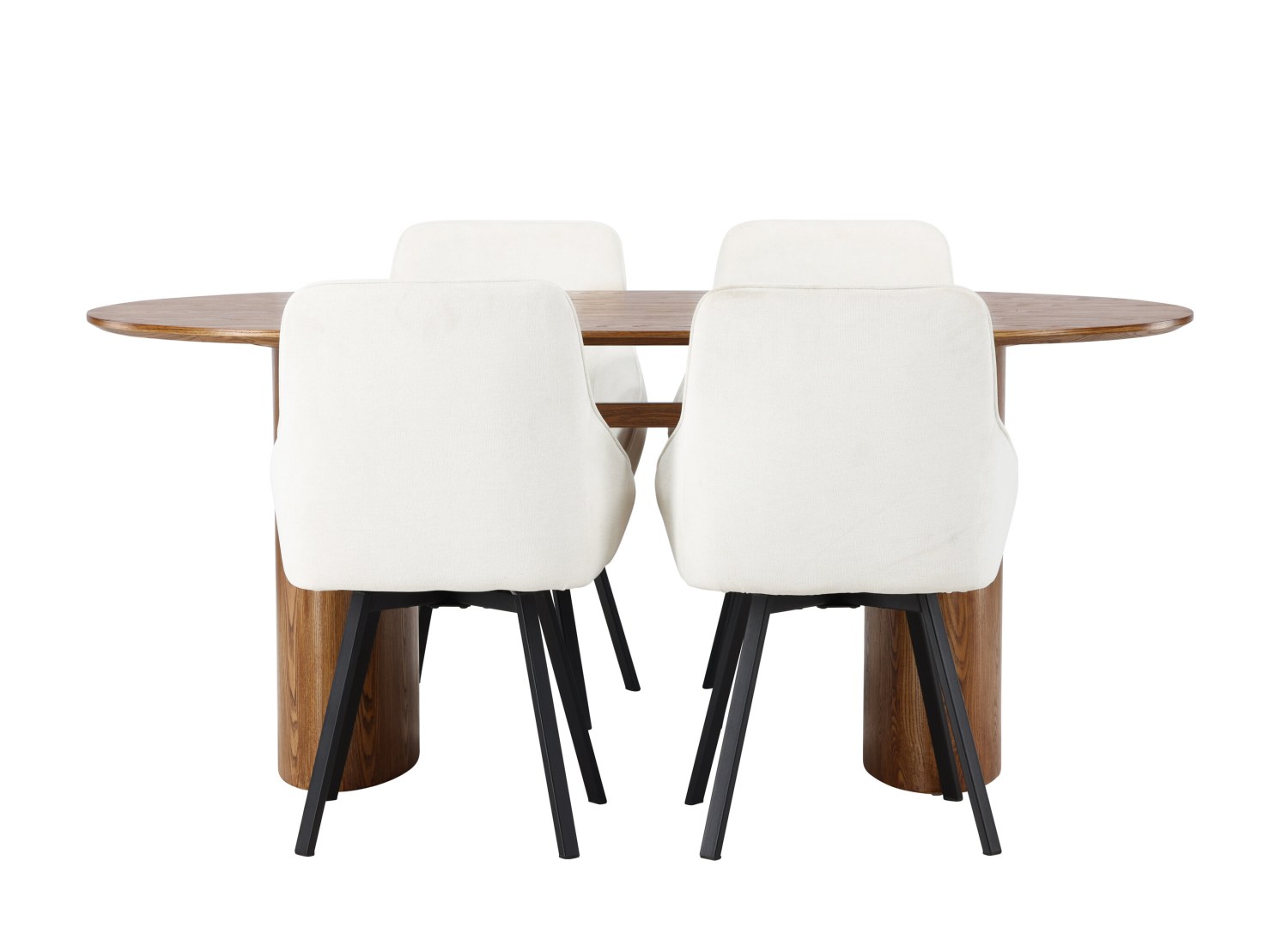 Vue produit de l’ensemble table ovale Isolde avec 4 chaises Rosie