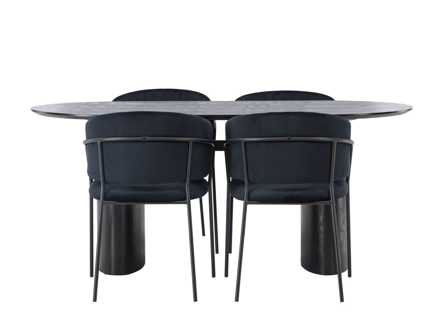 Vue produit de l’ensemble table ovale Isolde avec 4 chaises Selma