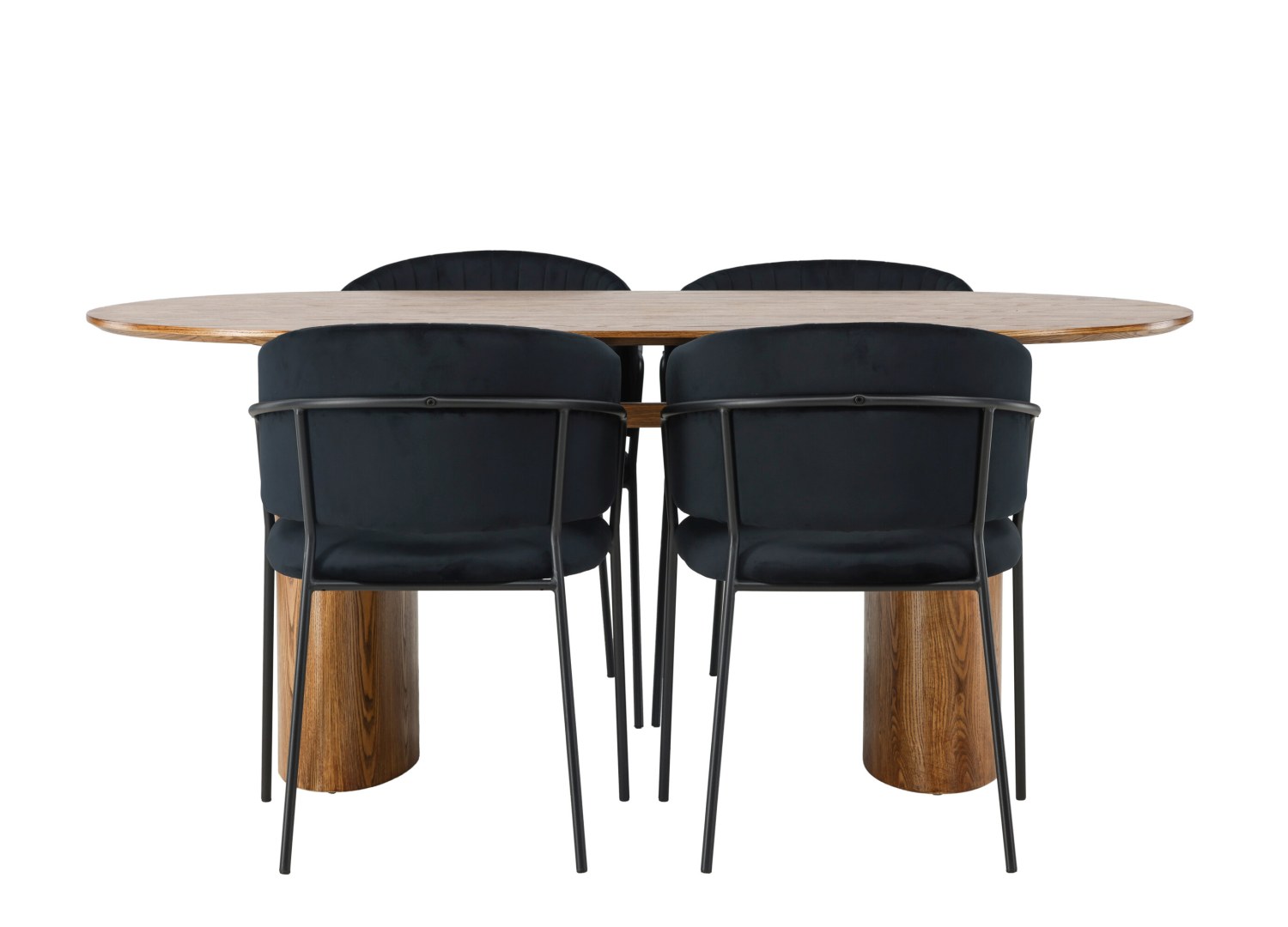 Vue produit de l’ensemble table ovale Isolde avec 4 chaises Selma