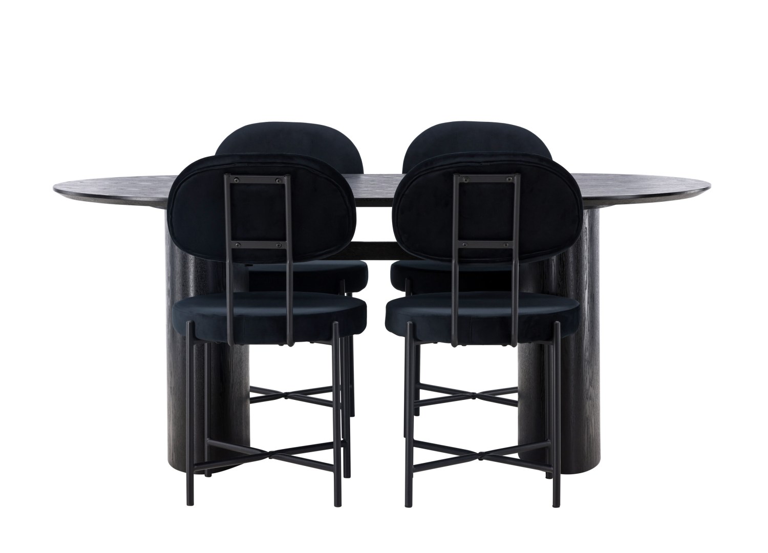 Vue produit de l’ensemble table ovale Isolde avec 4 chaises Stella