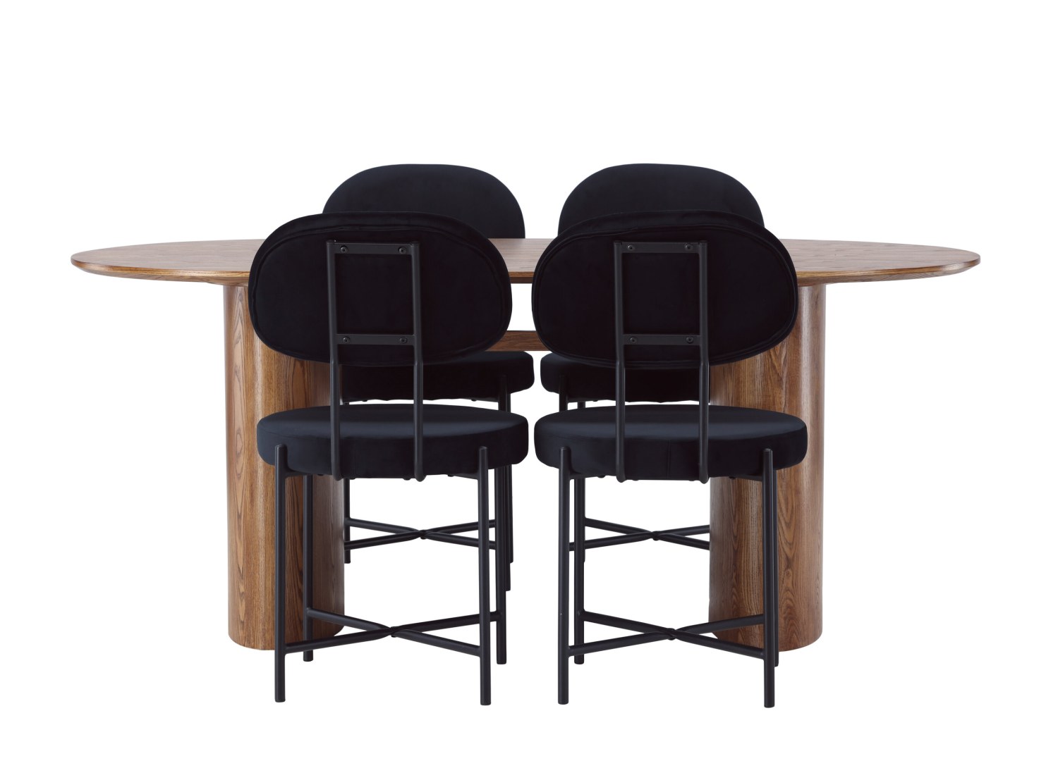Vue produit de l’ensemble table ovale Isolde avec 4 chaises Stella