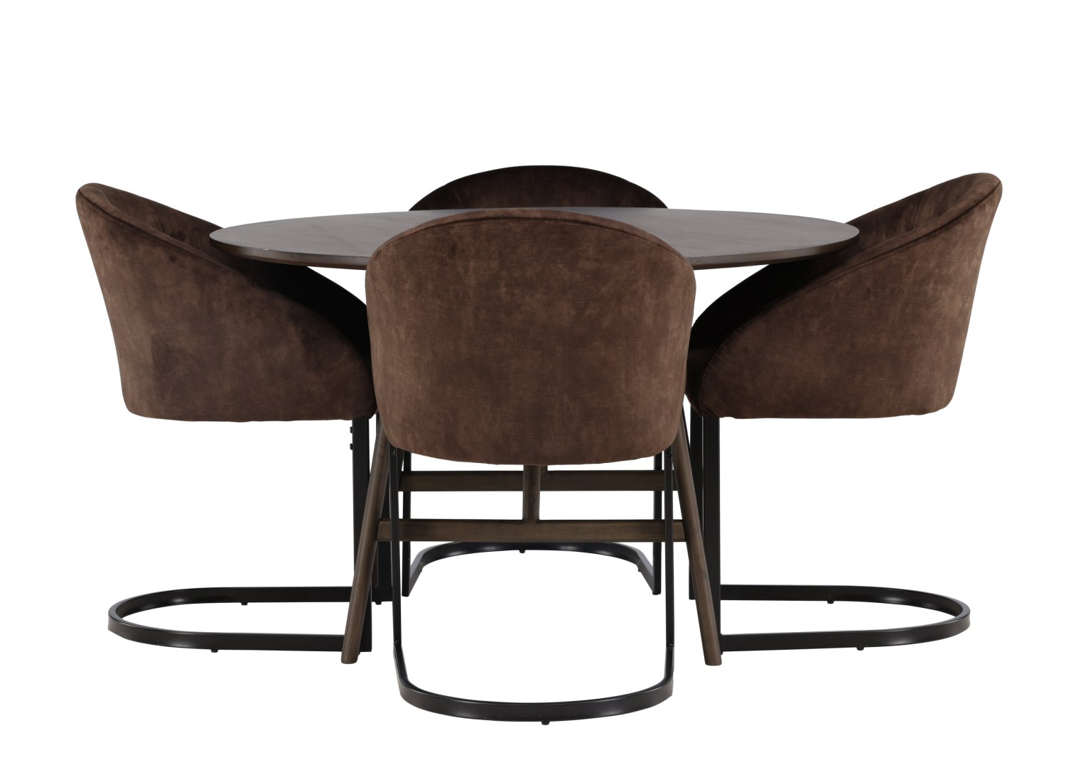 Vue produit de l’ensemble table ronde Kaseidon avec 4 chaises Evening