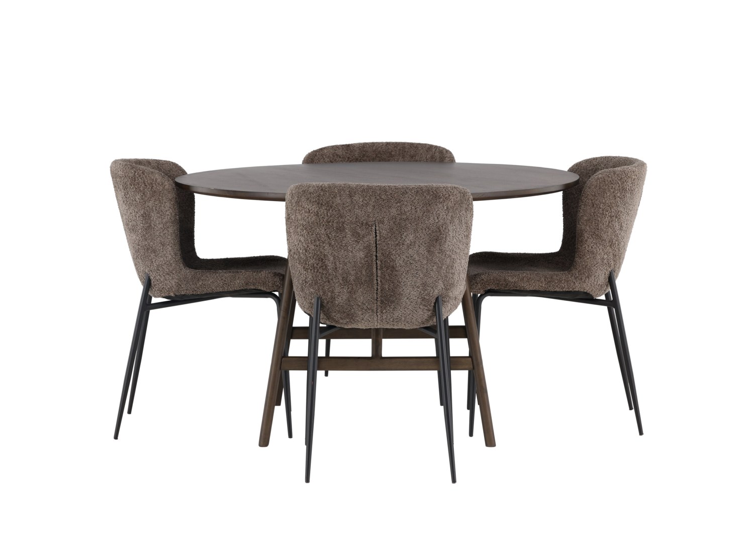 Vue produit de l’ensemble table ronde Kaseidon avec 4 chaises Modesto