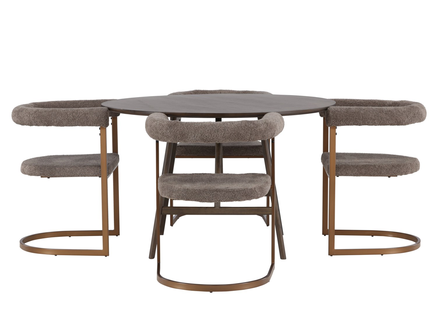 Vue produit de l’ensemble table ronde Kaseidon avec 4 chaises Morning