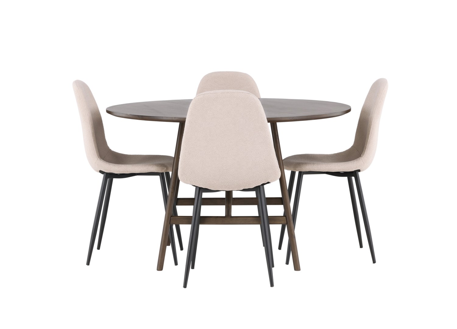 Vue produit de l’ensemble table ronde Kaseidon avec 4 chaises Polar