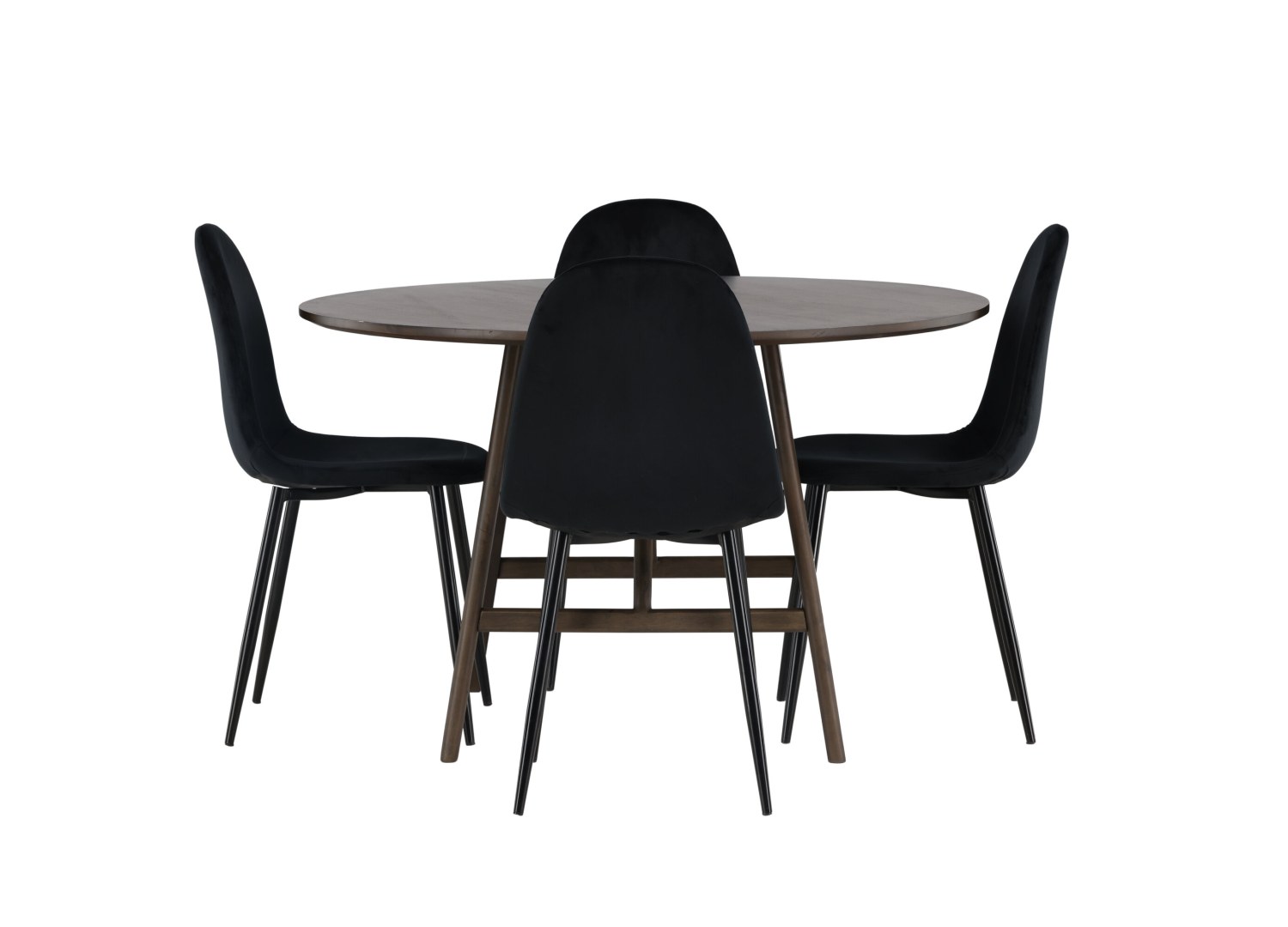 Vue produit de l’ensemble table ronde Kaseidon avec 4 chaises Polar