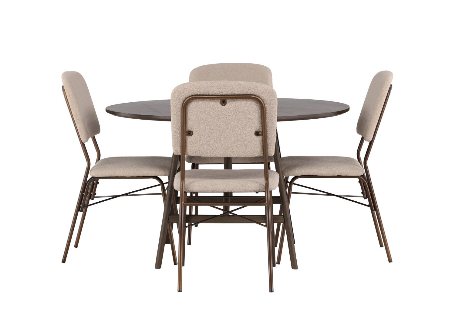 Vue produit de l’ensemble table ronde Kaseidon avec 4 chaises Seda