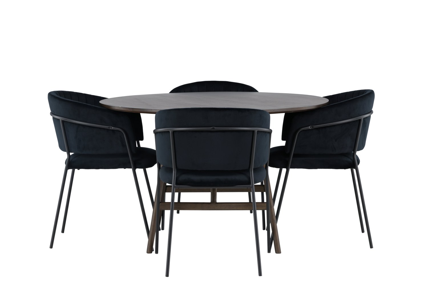 Vue produit de l’ensemble table ronde Kaseidon avec 4 chaises Selma