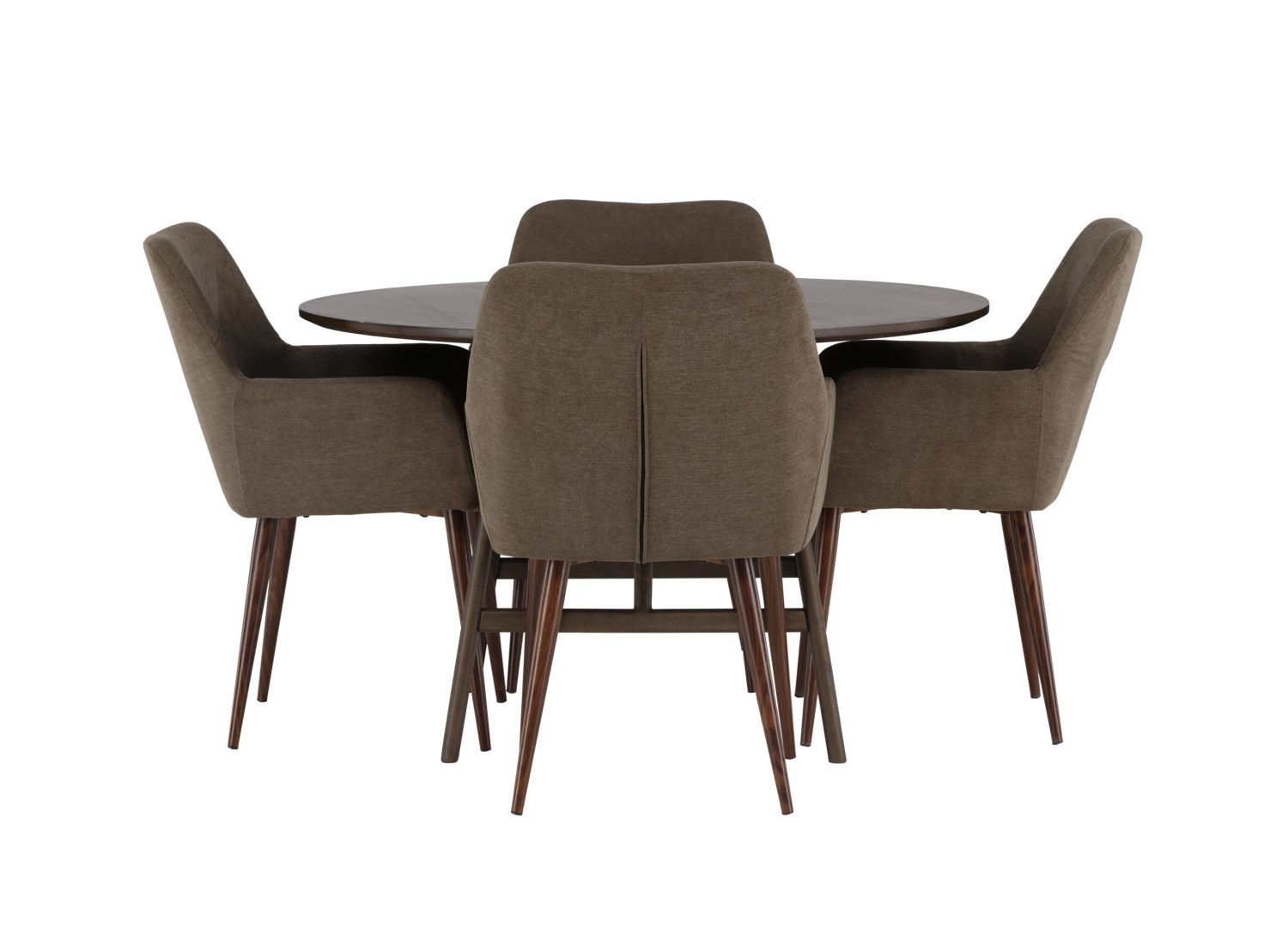 Vue produit de l’ensemble table ronde Kaseidon avec 4 chaises Tomorrow