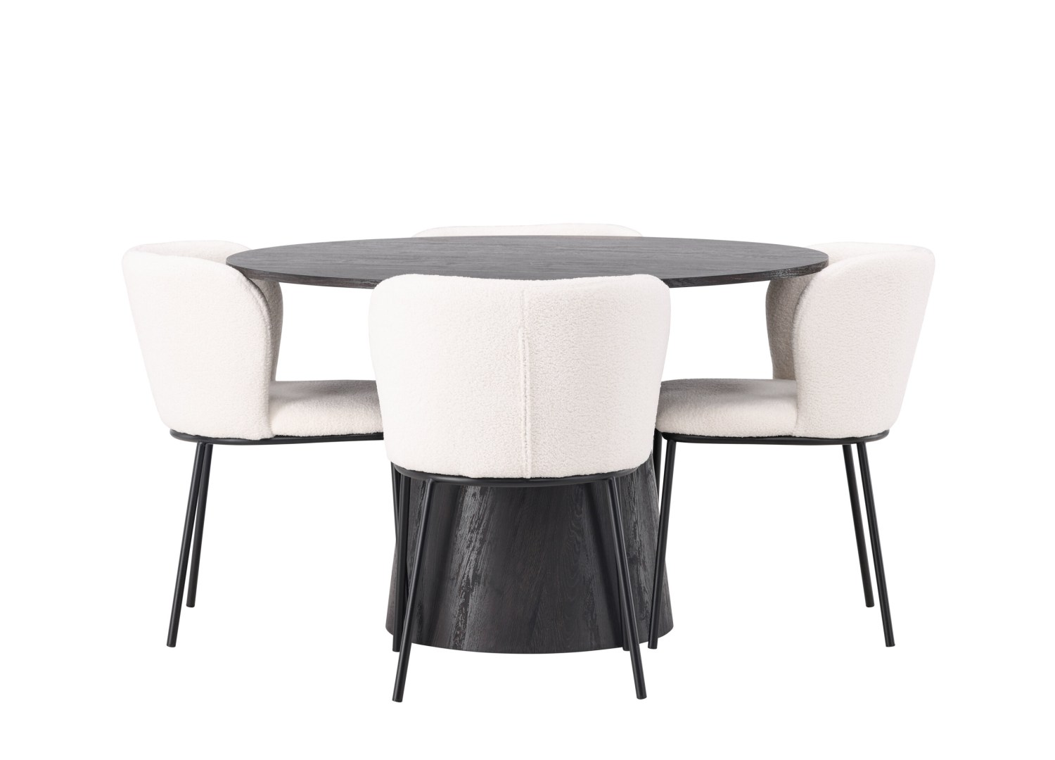 Vue produit de l’ensemble table ronde Lanzo avec 4 chaises Edina
