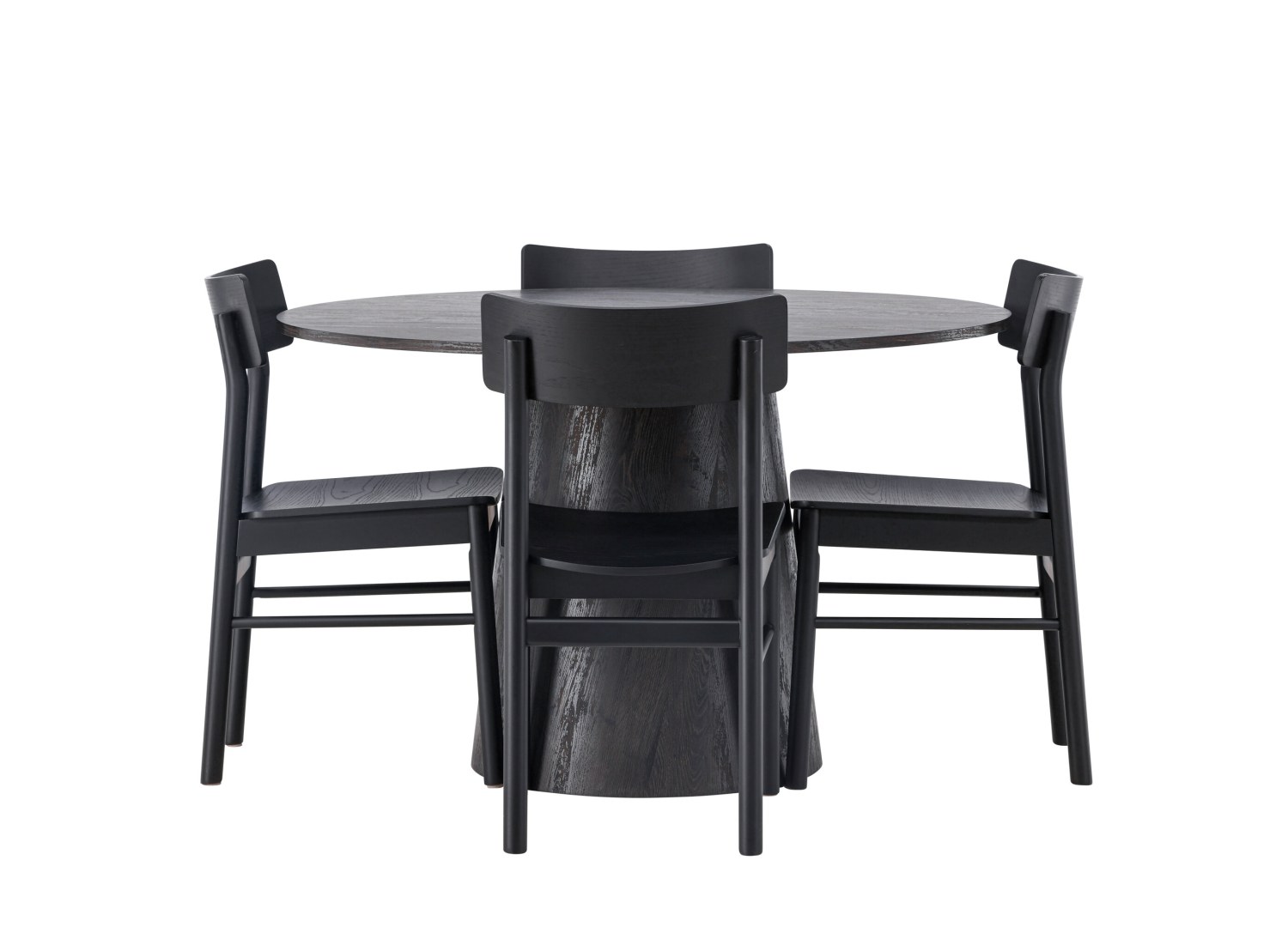 Vue produit de l’ensemble table ronde Lanzo avec 4 chaises Montros