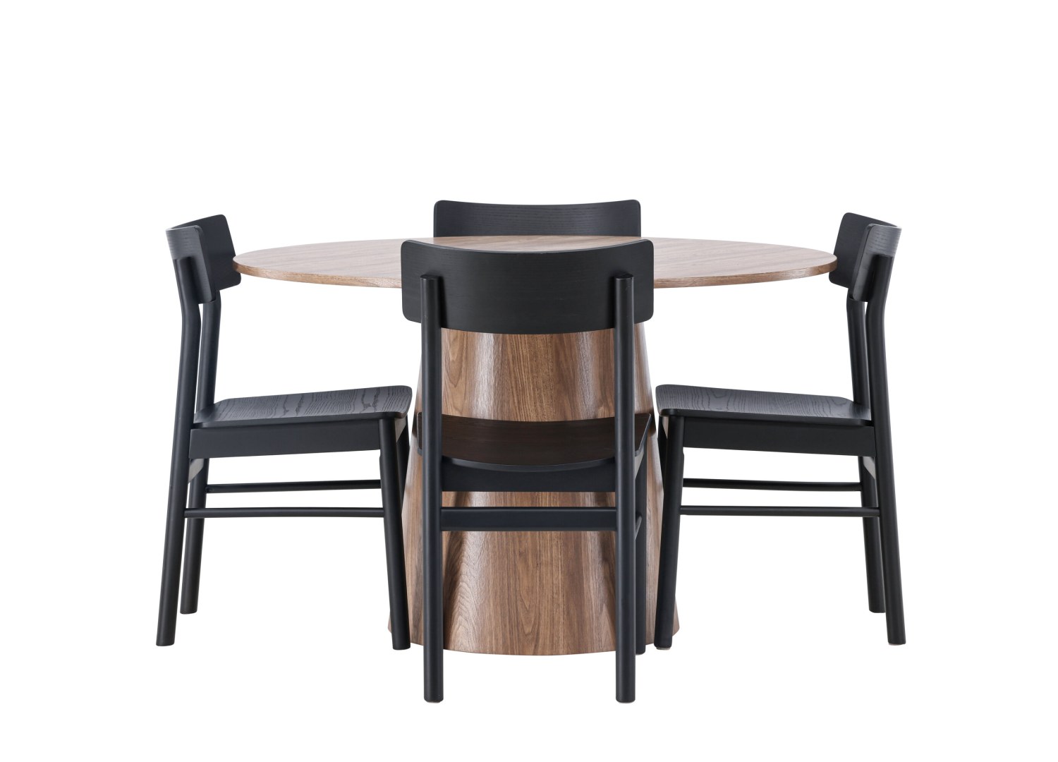 Vue produit de l’ensemble table ronde Lanzo avec 4 chaises Montros