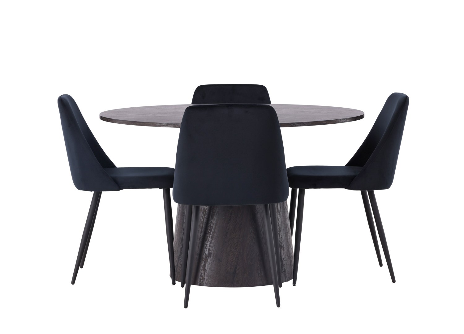 Vue produit de l’ensemble table ronde Lanzo avec 4 chaises Night